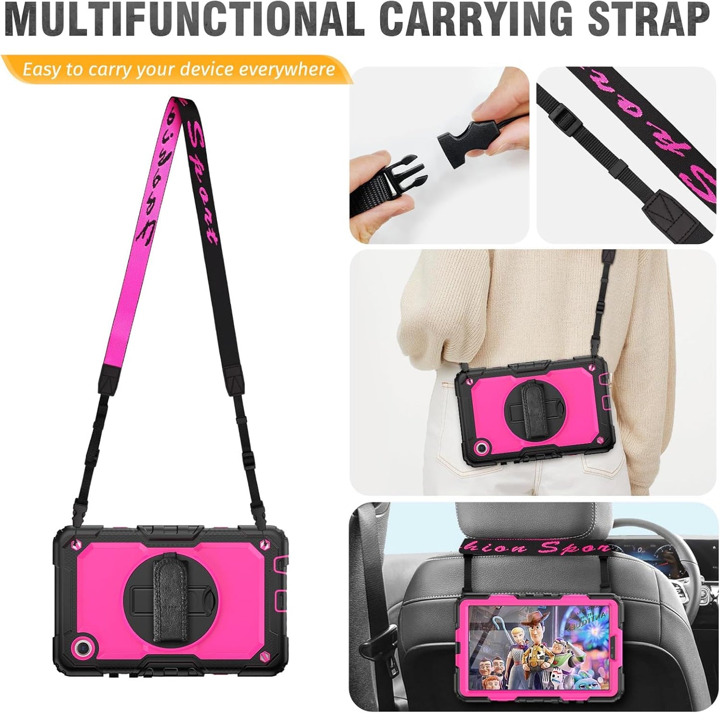 HXCASEAC Case for Samsung Galaxy Tab A9 8.7 Inch, Protective with Screen Protector/Hand Strap/Pen Holder, Sturdy Shockproof for Samsung A9 Tablet Case SM-X110 SM-X115 SM-X117 - Rose