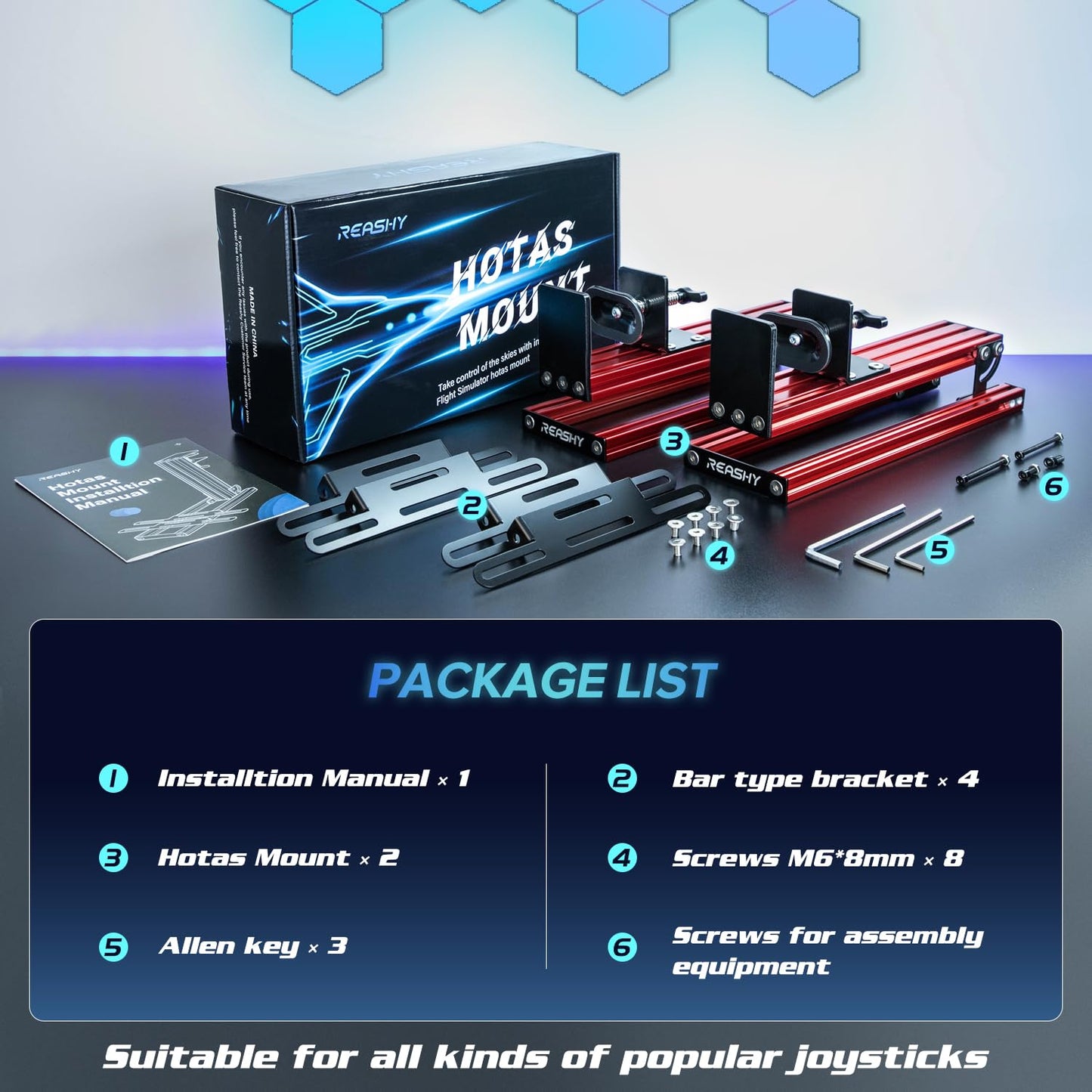 Hotas Mount, Joystick Mount, Aluminum Flight Stick Desk Mount for Logitech X56, X52, X52 Pro, Thrustmaster T.1600M, TCA, T.Flight Hotas One, 4, X, Airbus, VKB Gladiator Nxt (Red)