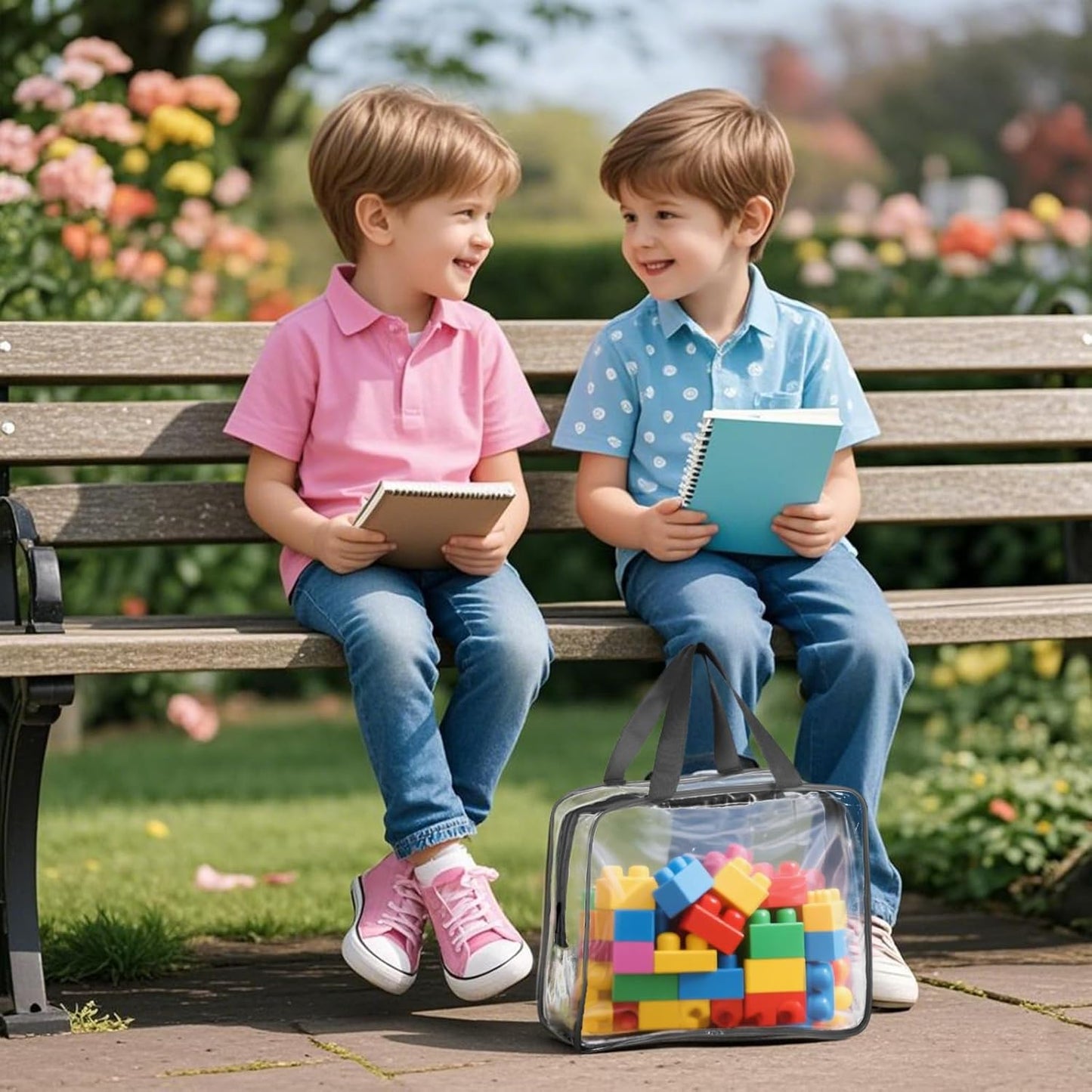 6 PCS Waterproof Toy Storage Bags With Zipper, Clear Toy Storage Organizer, Portable Organizer For Blocks, Puzzles, Books, Board Games, Clay(Black)