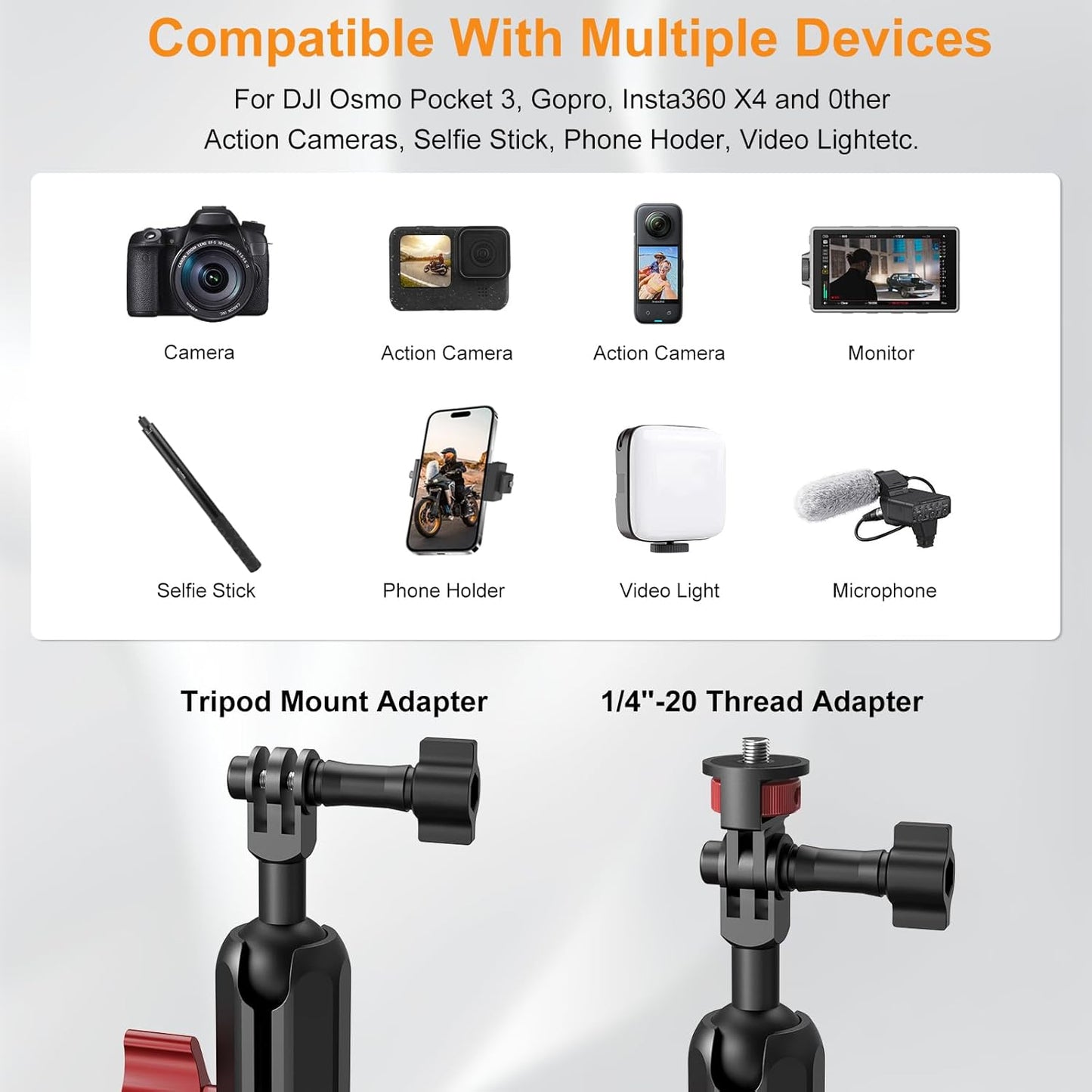 Camera Suction Cup Mount Kits-360°Ball Head Magic Arm,Double-Layer Suction Cup Mount for Action Cameras, GoPr0 Hero 13/12, DJI Osmo X4/X3,Mount on Car Windshield,Dashboard-Video Shooting,JC019