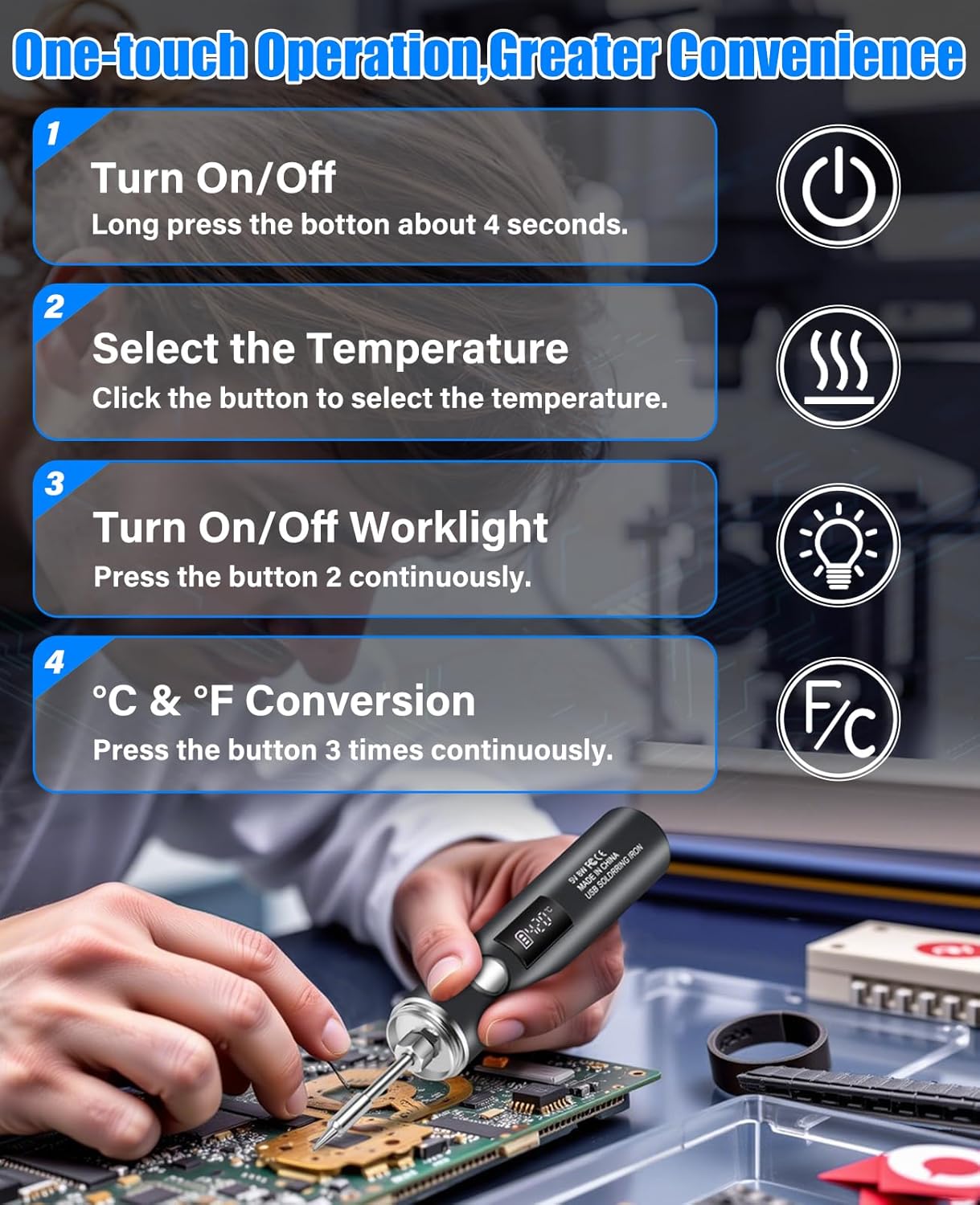 Cordless Soldering Iron Kit, 1400mAh Rechargeable Portable Cordless Soldering Iron, LCD Digital Adjustable Temperature Thermostatic Soldering Gun for Home Appliance Repair