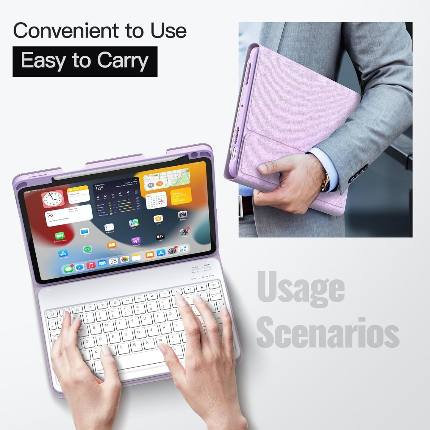 JETech Keyboard Case for iPad Air 11-Inch M3/M2 (2025/2024), iPad Air 5th/4th (10.9-Inch 2022/2020) with Pencil Holder, Magnetic Detachable Bluetooth Keyboard, TPU Back Stand Cover (Purple)