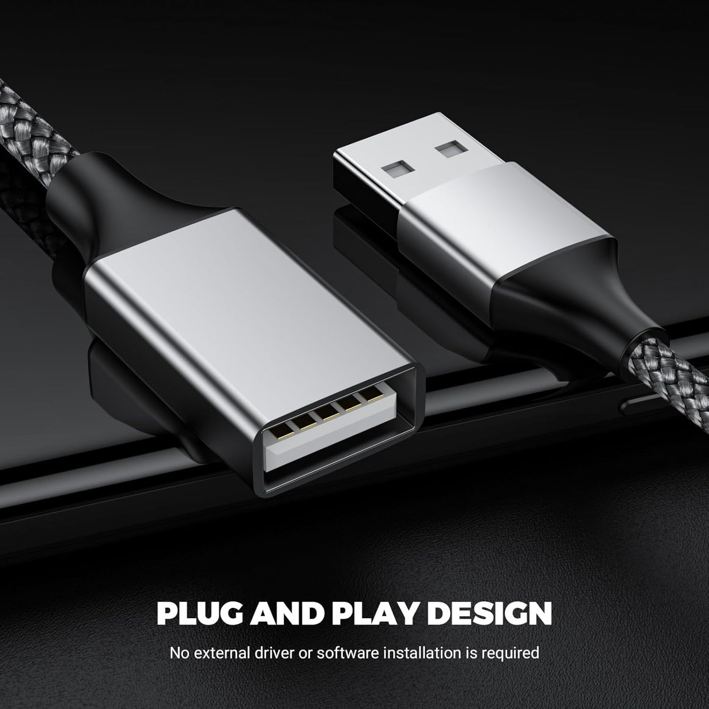 3.3FT USB A Male to 3 Female Extension Cable, USB Splitter 1 in 3 Out Support Charging and Data Transfer for Printer/Keyboard/Flash Drive/PlayStation/Laptop/LED Etc(Silver)