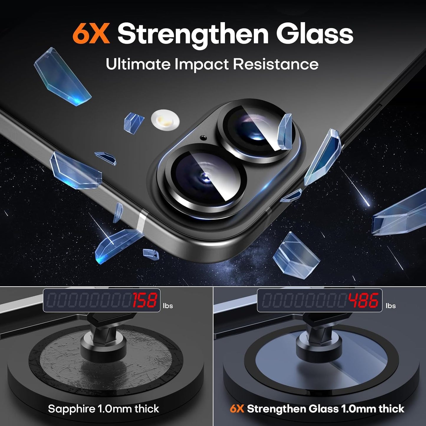 Camera Lens Protector for iPhone 16/16 Plus, Aluminum Alloy Sapphire Glass Camera Screen Cover, Case Friendly- Black Titanium