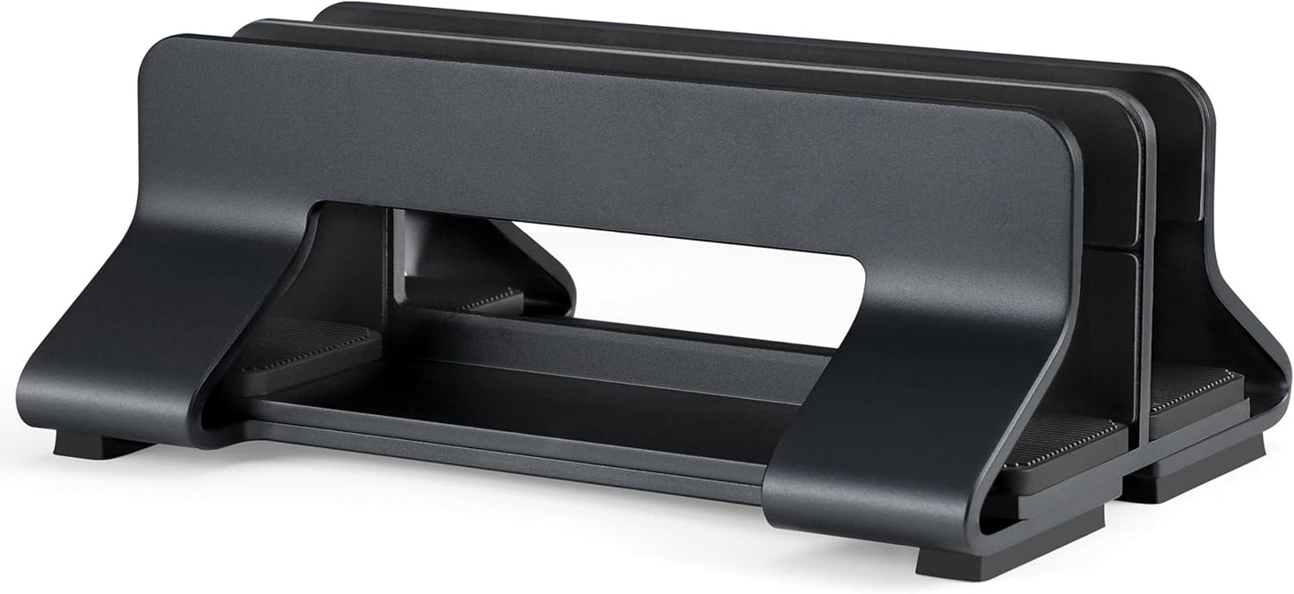 Aluminum Dual Vertical Laptop Stand Dock Holder, Supports 2 Devices, Adjustable Slot Width 15-36mm, Space-Saving Upright Storage for MacBook and Laptops