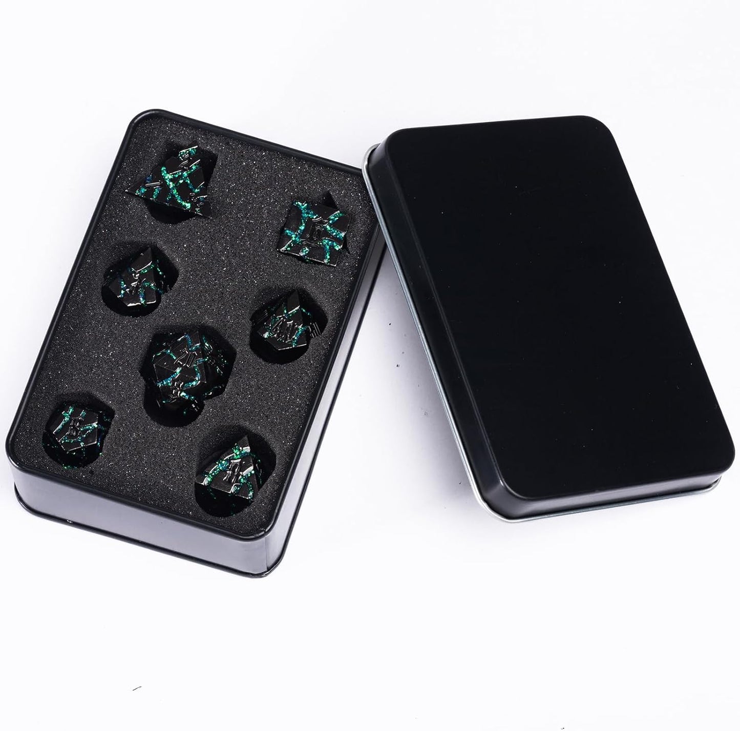 DND Crack Stripe Dice,Metallic Glitter Dice Set with Gift Box,Metal Polyhedral D&D Dice for Role Playing Game