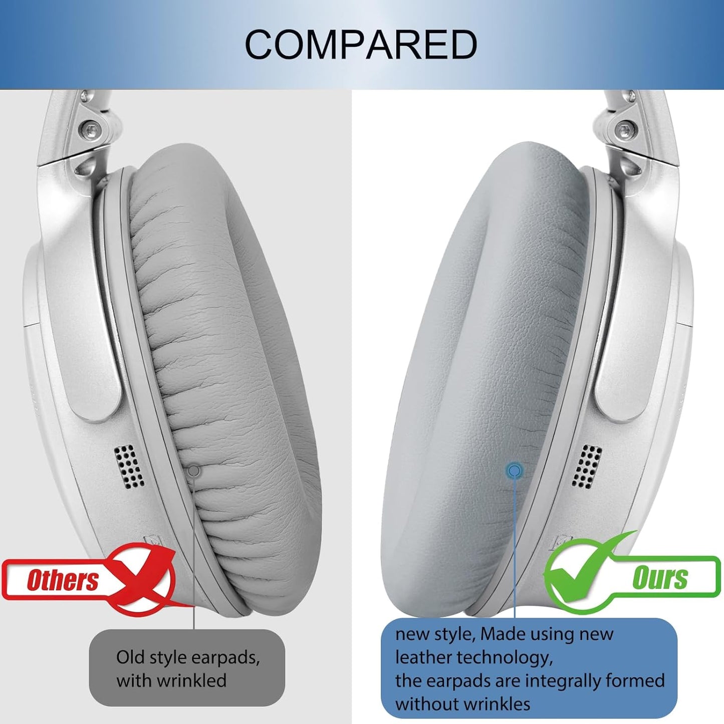 GEVO Ear Pads Cushions Replacement for QC35 ii QC35, Earpads for Bose QuietComfort 35ii 35 Headphones with Protein Leather Noise Isolation Memory Foam (Gray)