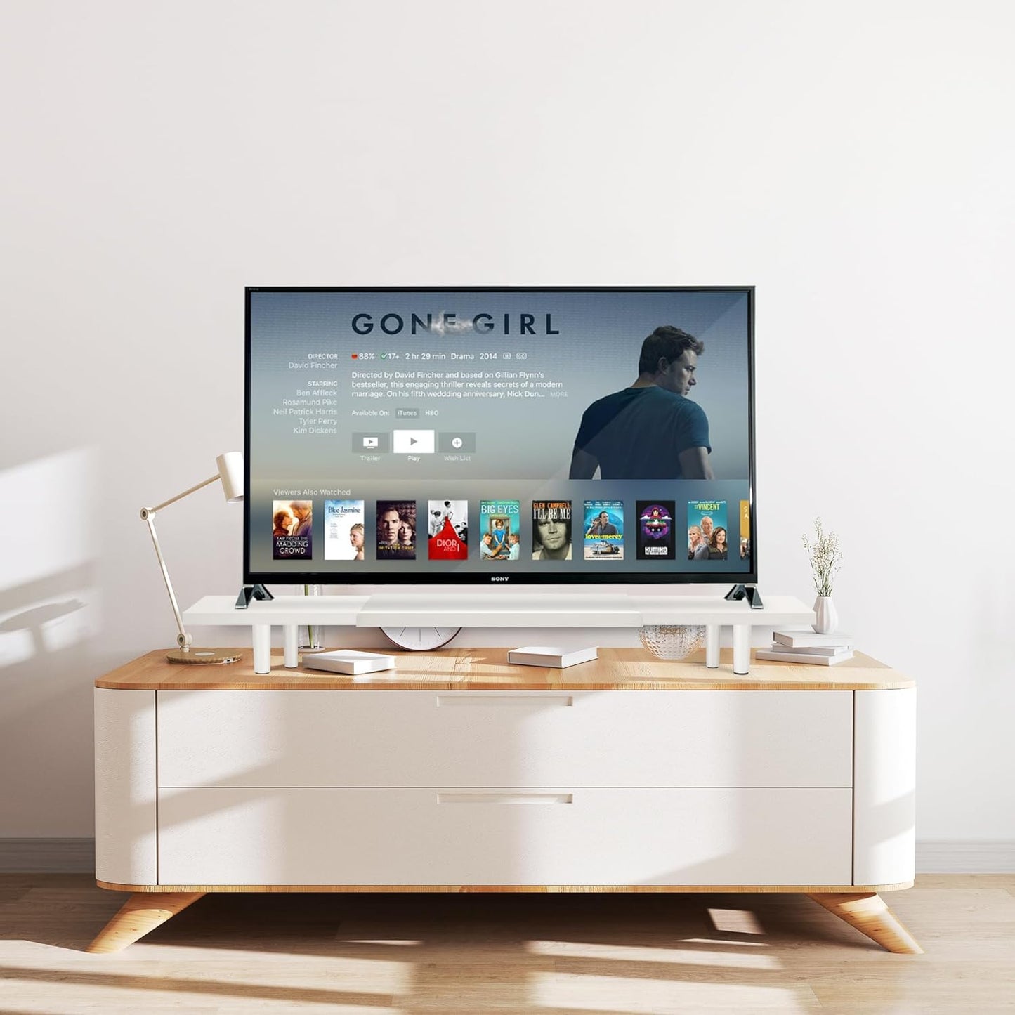 Dual-Monitor-Stand-Riser-For-Desk Adjustable Length 32-40 Inch,Large Desktop Computer Monitor Riser For 2 Screens,Desk Shelf Organizer Riser Stand For Computer/Laptop/PC/Printer/TV White