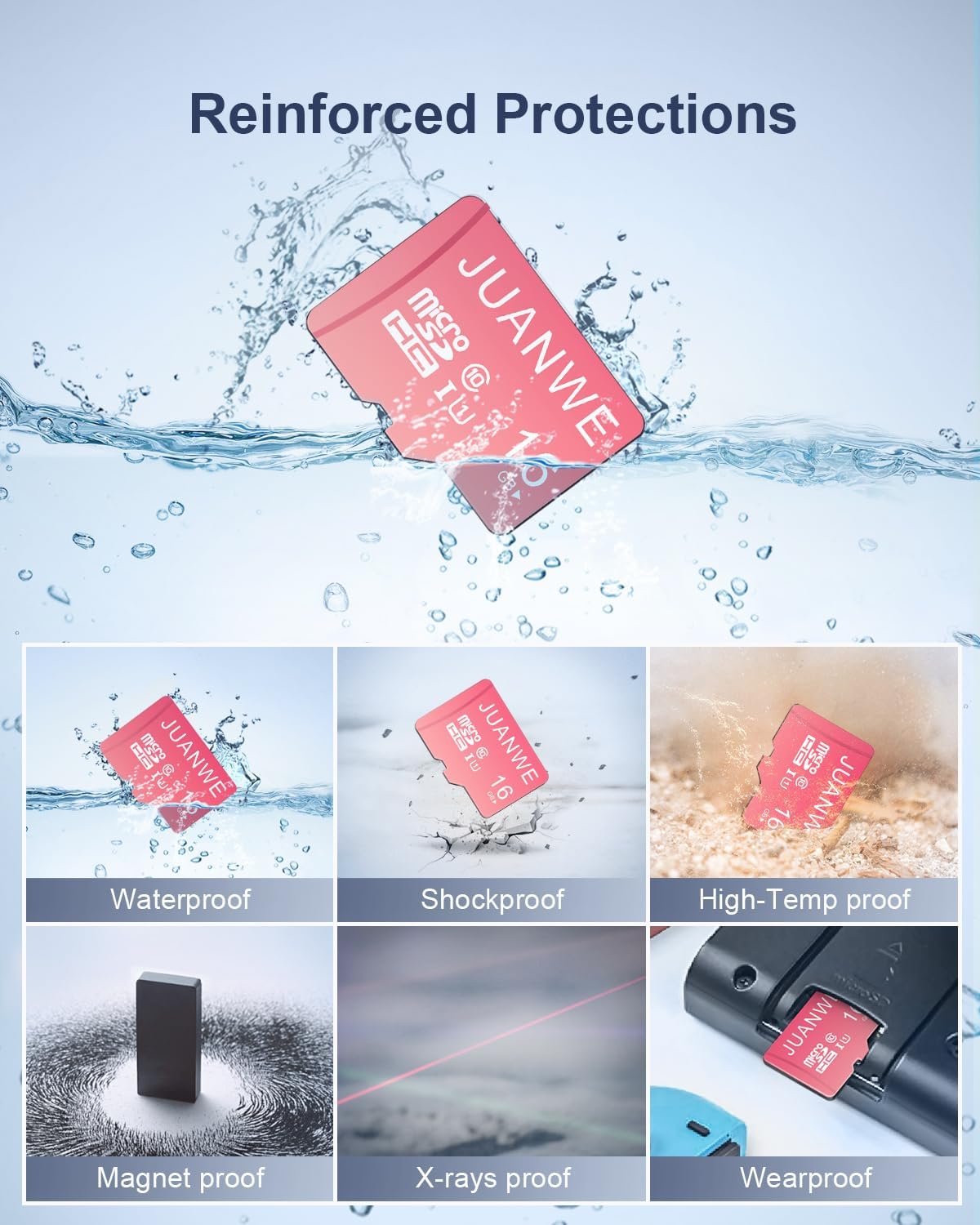 JUANWE 16GB Micro SD Card 10 Pack microSDHC Memory Card with SD Adapter, C10, U1,TF Card 16GB for Dash Cam, Security Camera, Pink