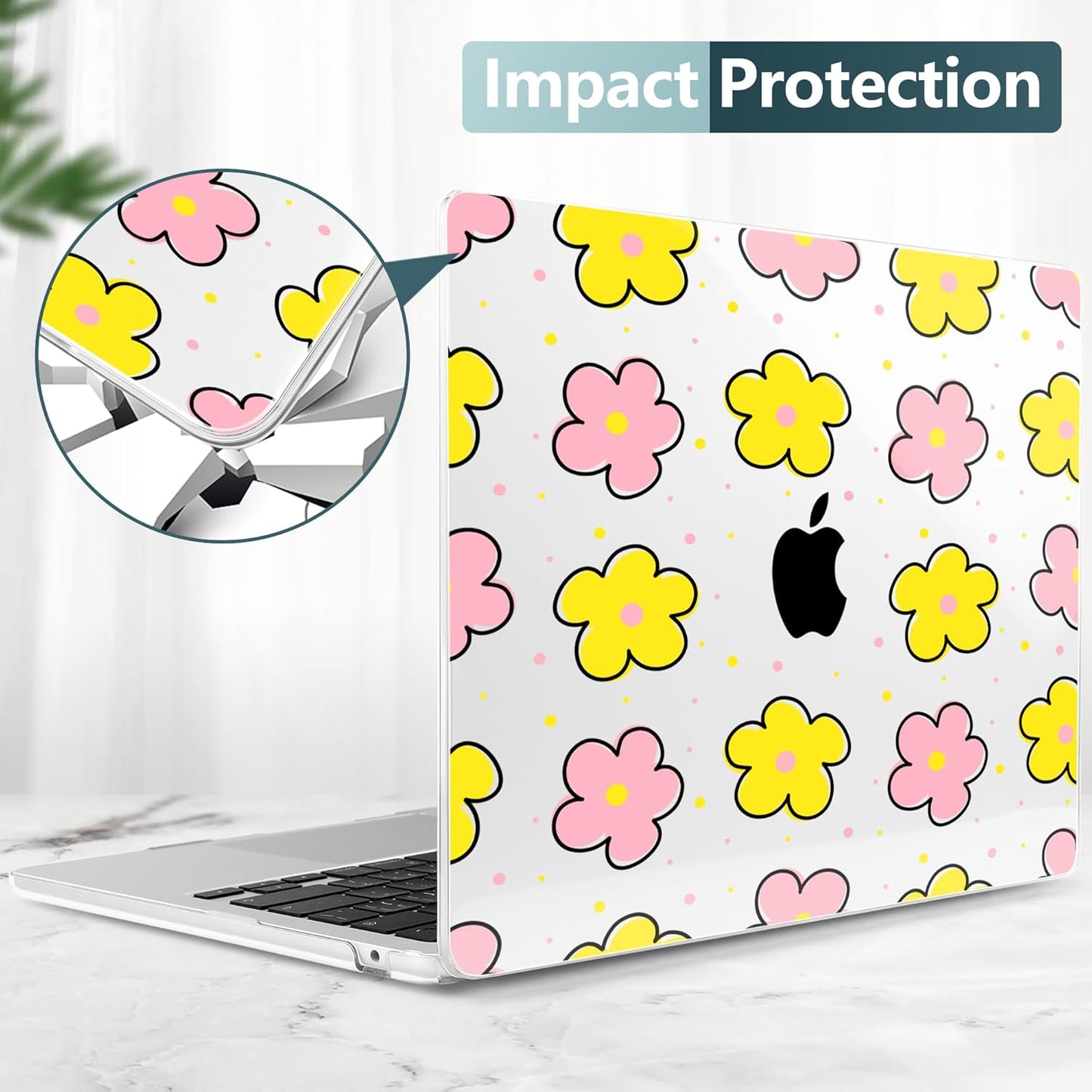 TWOLSKOO Compatible with M4 MacBook Air 13.6 inch Case 2025-2022 Release M4 A3240 M3 A3113 M2 A2681, Plastic Hard Shell & Keyboard Cover & Type C Adapter & Screen Protector, Cute Flowers
