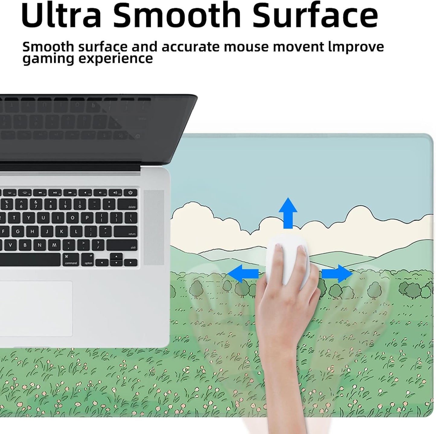 Galdas Gaming Mouse Pad XXL XL Large Long Extended Big Mousepad Non-Slip Rubber Keyboard Mouse Pad with Stitched Edges for Laptop Home Office (31.5x11.8x0.08 Inch) … (Clouds and Green)