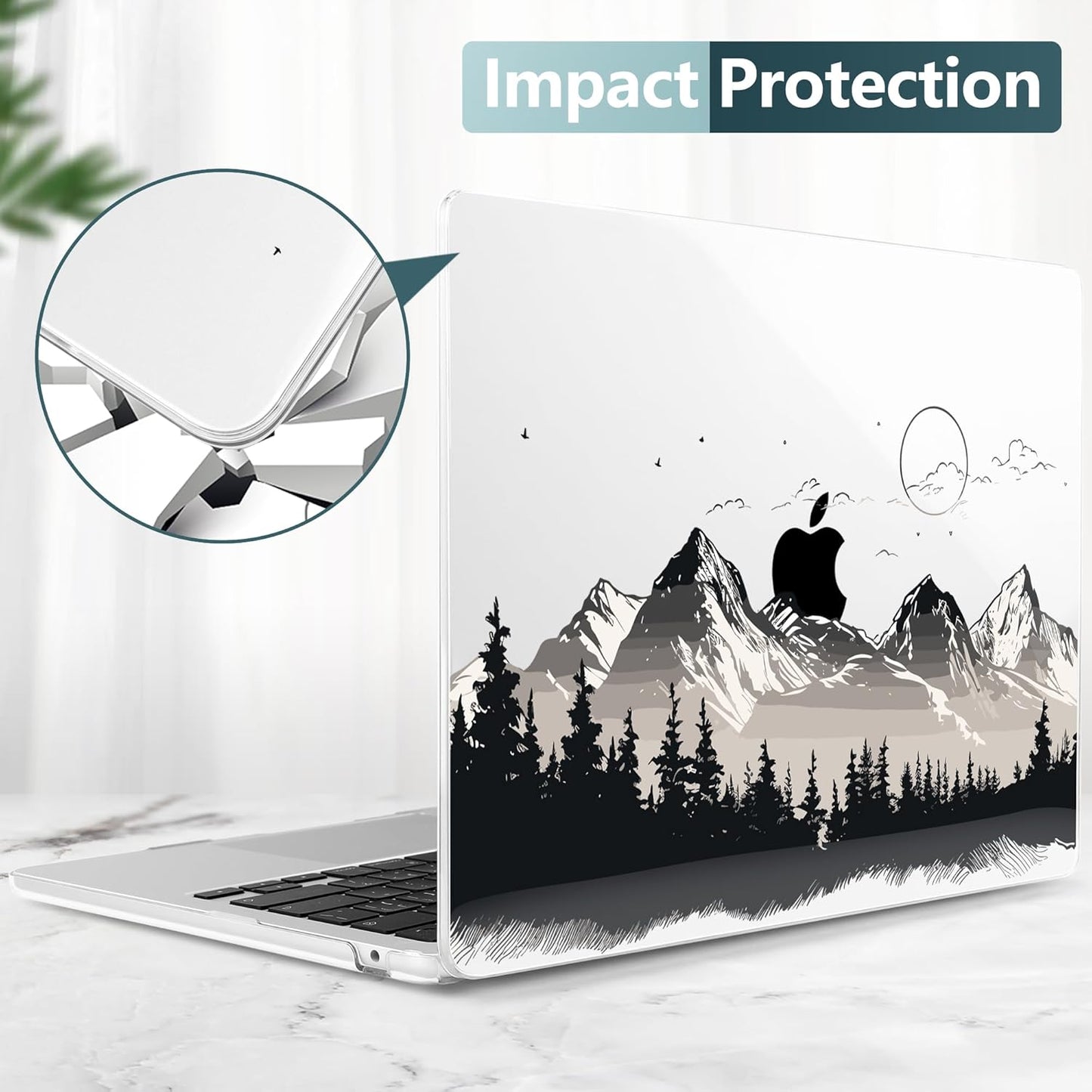 TWOLSKOO Compatible with M4 MacBook Air 13.6 inch Case 2025-2022 Release M4 A3240 M3 A3113 M2 A2681, Plastic Hard Shell & Keyboard Cover & Type C Adapter & Screen Protector, Mountain View