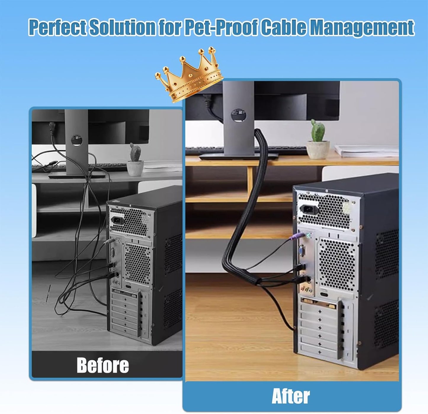 1/2 inch Cord Protectors from Pets No Chew, 10ft Wire Protector Cord Covers for Pets, Flexible Cable Sleeve Cord Management for TV/Computer/Electric Wires/Phone Charging Cables