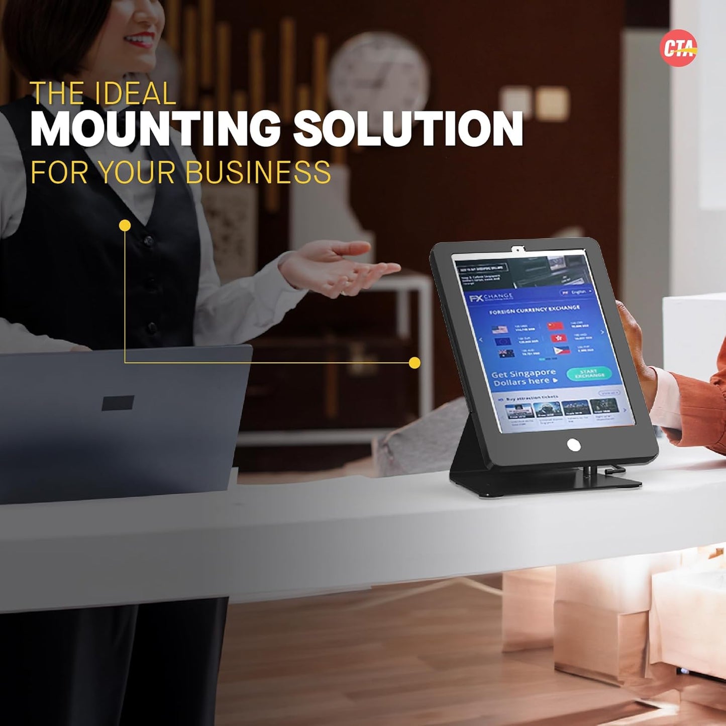 Desktop Anti-Theft Stand – CTA Kiosk Stand with Stylus, Tether, and Aluminum Enclosure for iPad 11th Gen A16 11” - 10th Gen 10.9” - Air 4th & 5th Gen - 11” Pro & More - Black (PAD-DASB109)