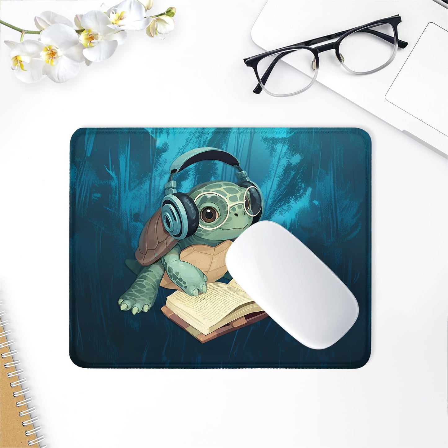 ITNRSIIET Mouse Pad with Stitched Edge Premium Textured Smooth Precise Operation Waterproof Washable Non-Slip Rubber Base Desktop Protection Mat, 10.2×8.3×0.12 inches, Pretty Turtles