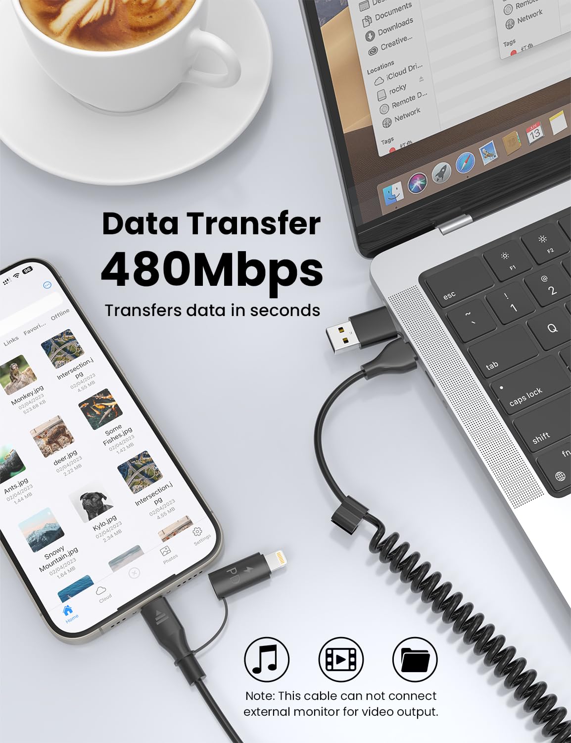 Coiled USB-C and Lightning Cable 2-in-1, 3FT iPhone 17 16 Car Charger Cord, 60W Fast Charging Cable for iPhone 15, Samsung Galaxy Supports Apple CarPlay & Android Auto (Black)