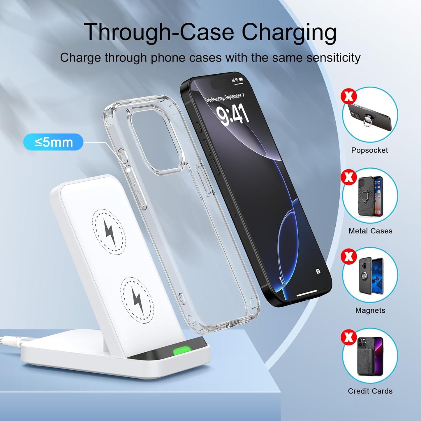 Wireless Charger Stand Fast Charging for Samsung Galaxy S25 S24 FE S23 S22 S21 Z Fold 7, Android Phone Desk Wireless Charging Station for Google Pixel 9 Pro XL Fold 8a 8 7, iPhone 16 15