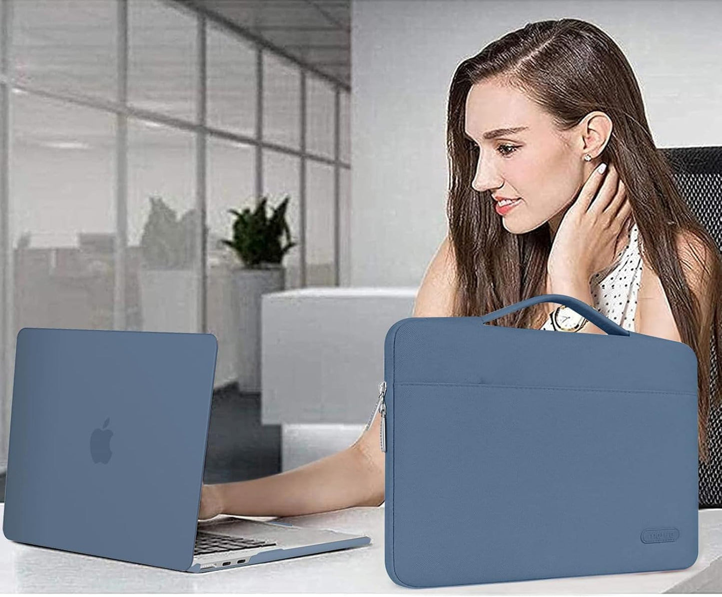 MOSISO Compatible with MacBook Air 13 inch Case 2025 2024 2023 2022 M4 A3240 M3 A3113 M2 A2681, Hard Shell&Sleeve Bag&Keyboard Skin&Webcam Cover&Screen Film for MacBook Air 13.6 inch, Steel Blue