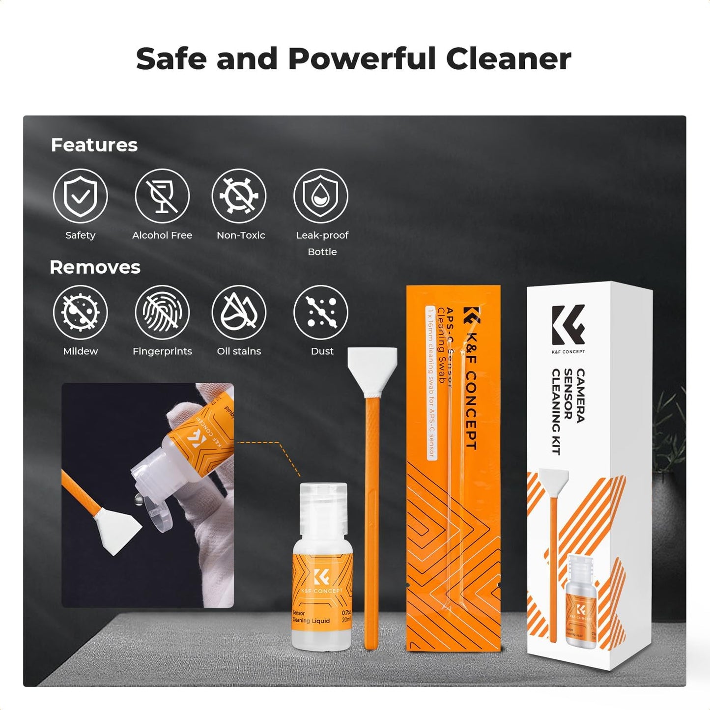 K&F CONCEPT Camera Cleaning Kit16mm APS-C Frame Sensor Cleaning Swab*6 + 20ml Sensor Cleaner, DSLR SLR Digital Camera CMOS Cleaning Compatible with Nikon Sony Canon Camera Clean