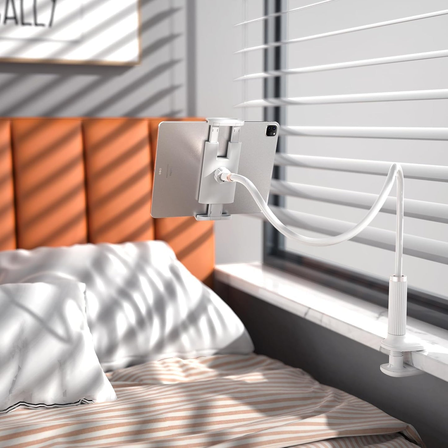K-MT【38.7inch/98cm】 Tablet Phone Holder Table Desk Gooseneck Mount, Mount Holder Clip with Grip Flexible Long Arm Compatible for ipad iPhone/Switch/Samsung Tabs/Kindle Fire HD K-MT (White)