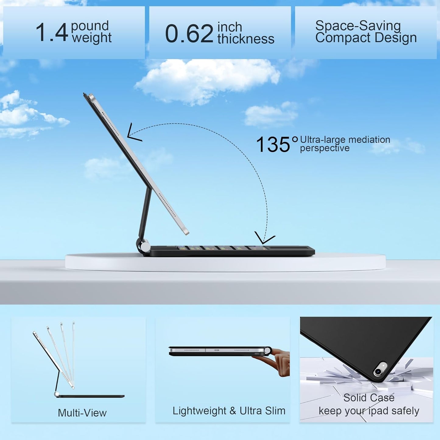 for iPad 11th (A16) & 10th Generation Case with Keyboard – Magic-Style Magnetic – Floating Cantilever Stand - Multi-Touch Trackpad Keyboard Case for iPad 11 inch 2025&10th Gen 10.9 inch (Cool Black)