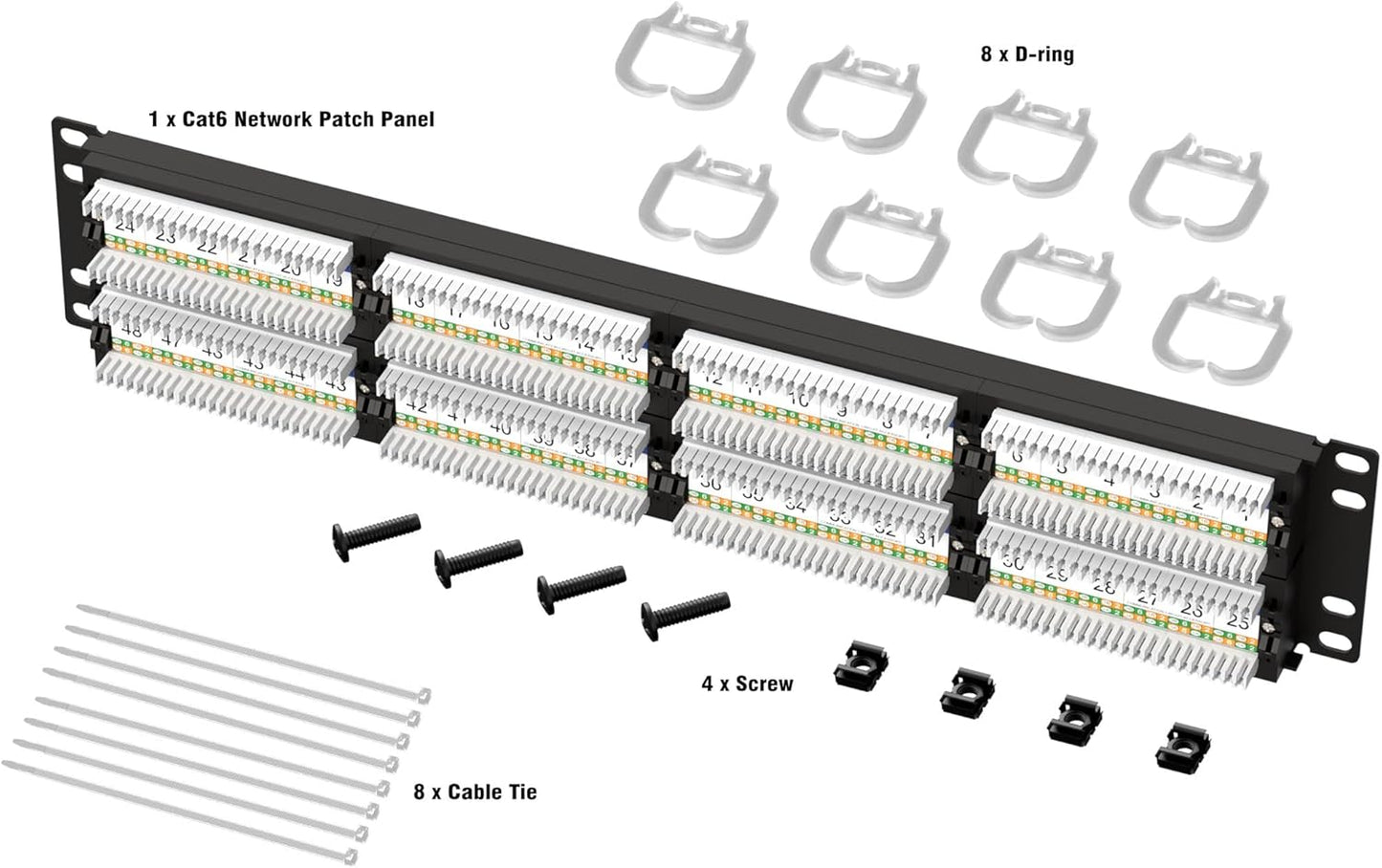 Iwillink 10Gbps Cat6A Patch Panel 48 Port, Network Patch Panel UTP 19-Inch, Wallmount or Rackmount 2U RJ45 Patch Panel Punch Down Block for Cat6A, Cat6, Cat5e Cat5 Cabling