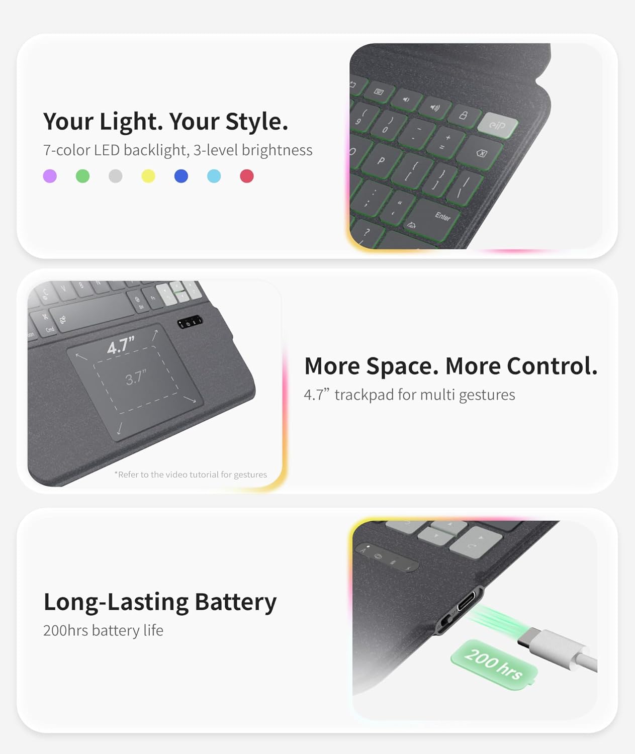 EIP Magnetix Keyboard Case for iPad (A16) 11th/10th Generation (2025/2022), with Patented Stylus Shortcuts, Protective, Adjustable Hinge Stand, Detachable Case, 7 Color Backlight