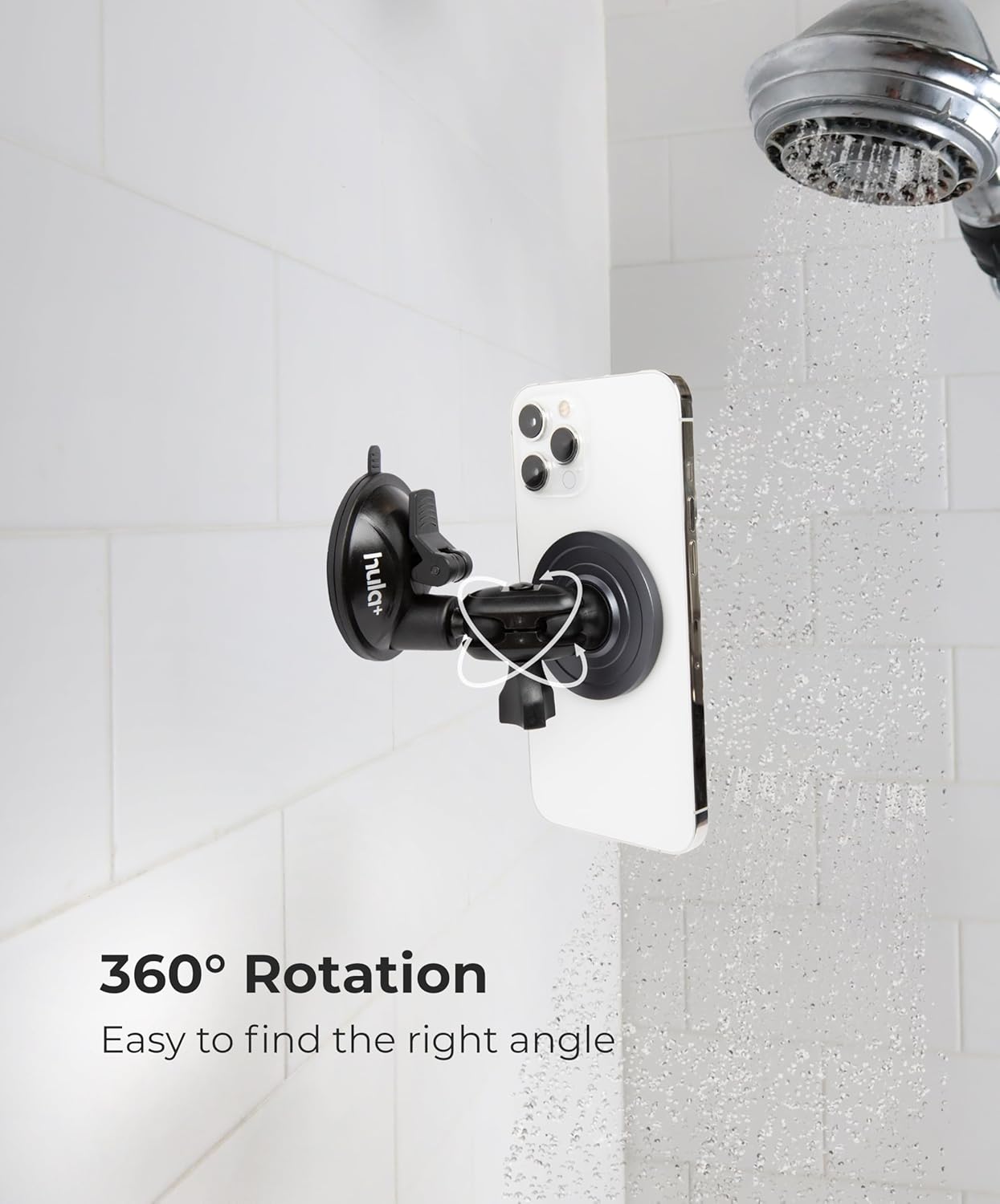 hula+ MagSafe Phone Holder Portable Mount, Reusable Stand for Shower, Mirror, Kitchen, Window, & Bathroom Compatible with MagSafe Adjustable Rotation for Content, TikTok, Movies & Music