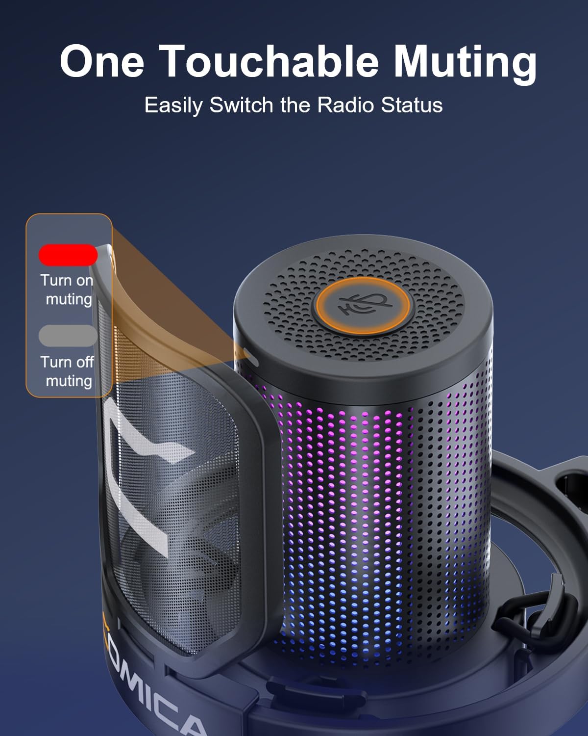 COMICA Ejoy Uni(A) USB Gaming Microphone with Noise Cancellation, RGB Lights, Monitoring, Muting, Streaming Mic for Computer, PS5, PS4, Streaming, Podcast, Chat, Twitch, YouTube, Discord