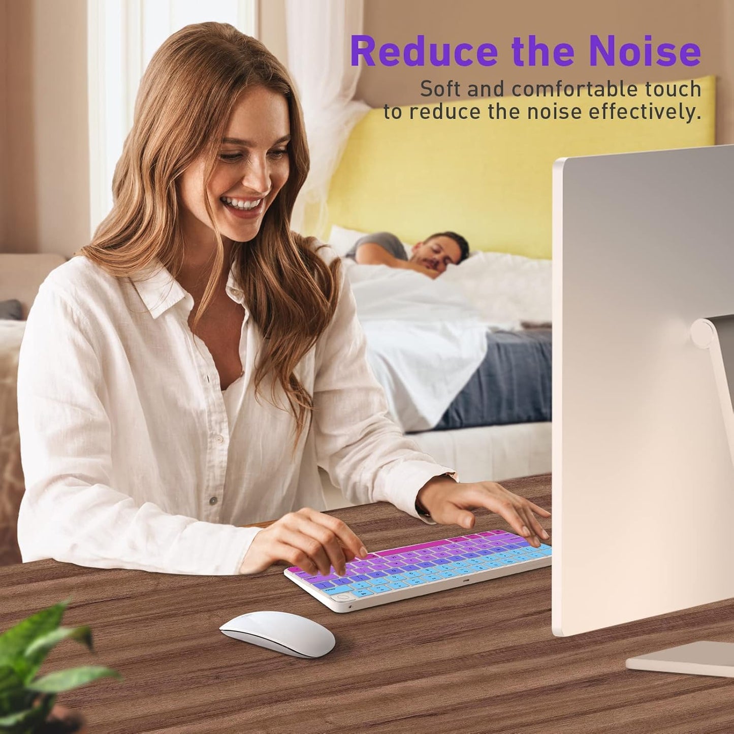 Allinside Silicone Keyboard Cover for iMac Magic Keyboard A2449/A2450, Protective Skin for iMac 24" Wireless Keyboard Released in 2021, US Layout, Ombre Blue Pink