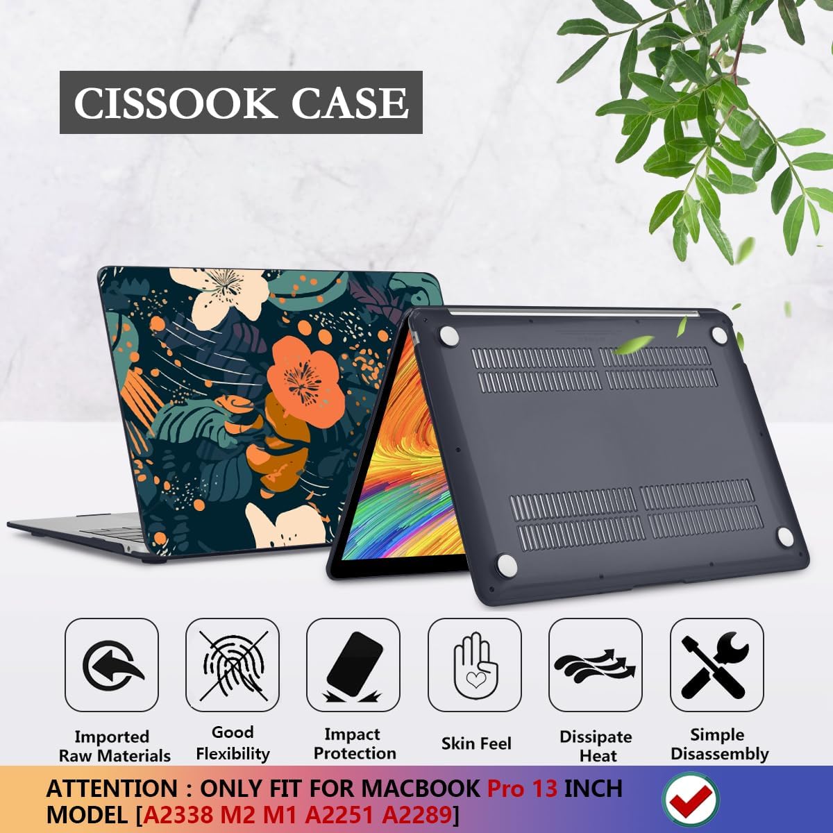 CISSOOK Compatible with MacBook Pro 13 inch Case 2025-2016 Release M2 M1 A2338 A2251 A2289 A2159 A1989 A1706, Plastic Flowers Hard Shell&Keyboard Cover for MacBook Pro13 Case, Little Flower
