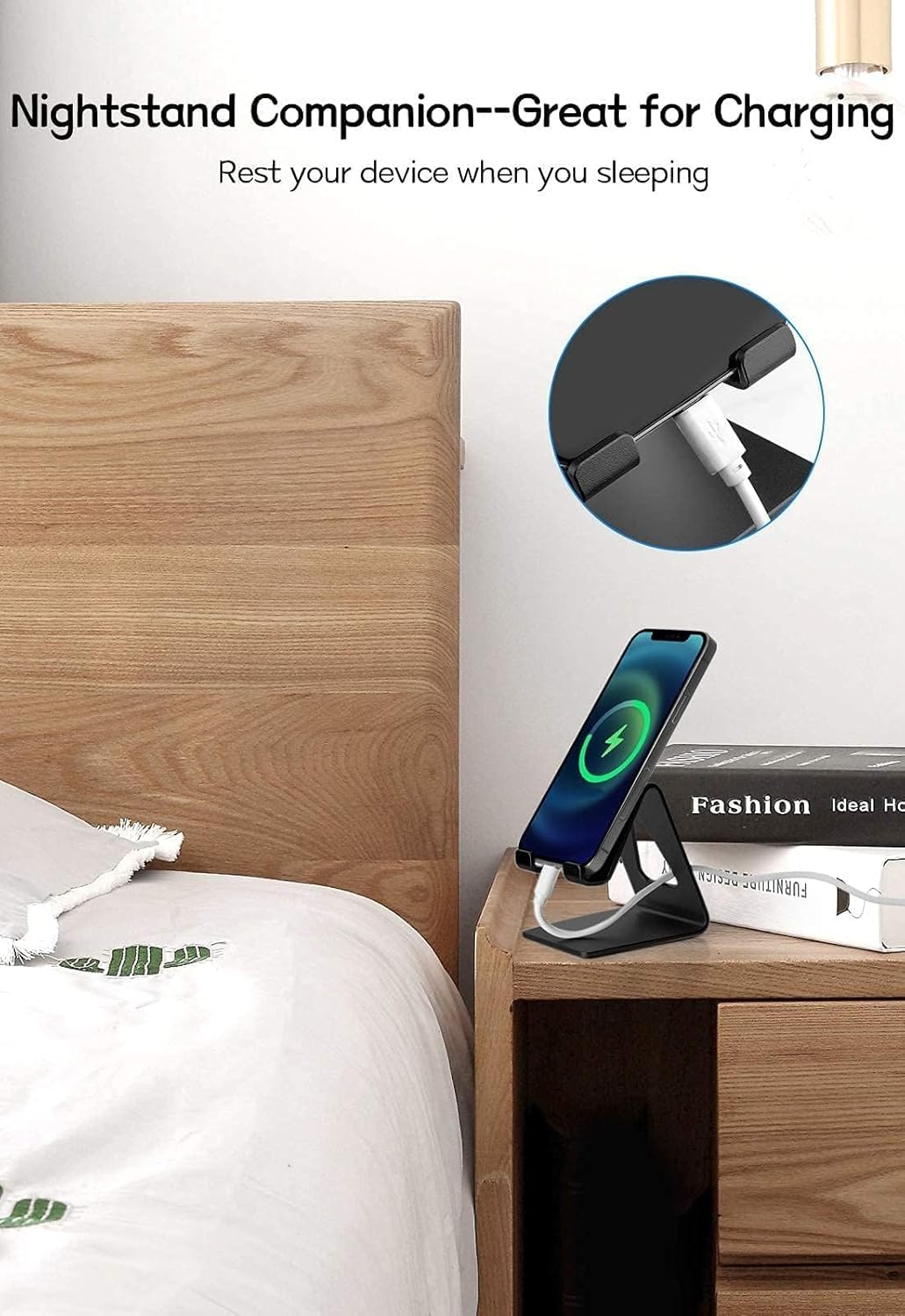 Cell Phone Stand for Desk, Desktop Phone Holder, Aluminum Mobile Phone Stand for iPhone 15 14 13 12 pro Mini 11 X Xr Xs max 8 7 6 6s Plus Samsung Galaxy S21 Ultra All Smart Phones, Black