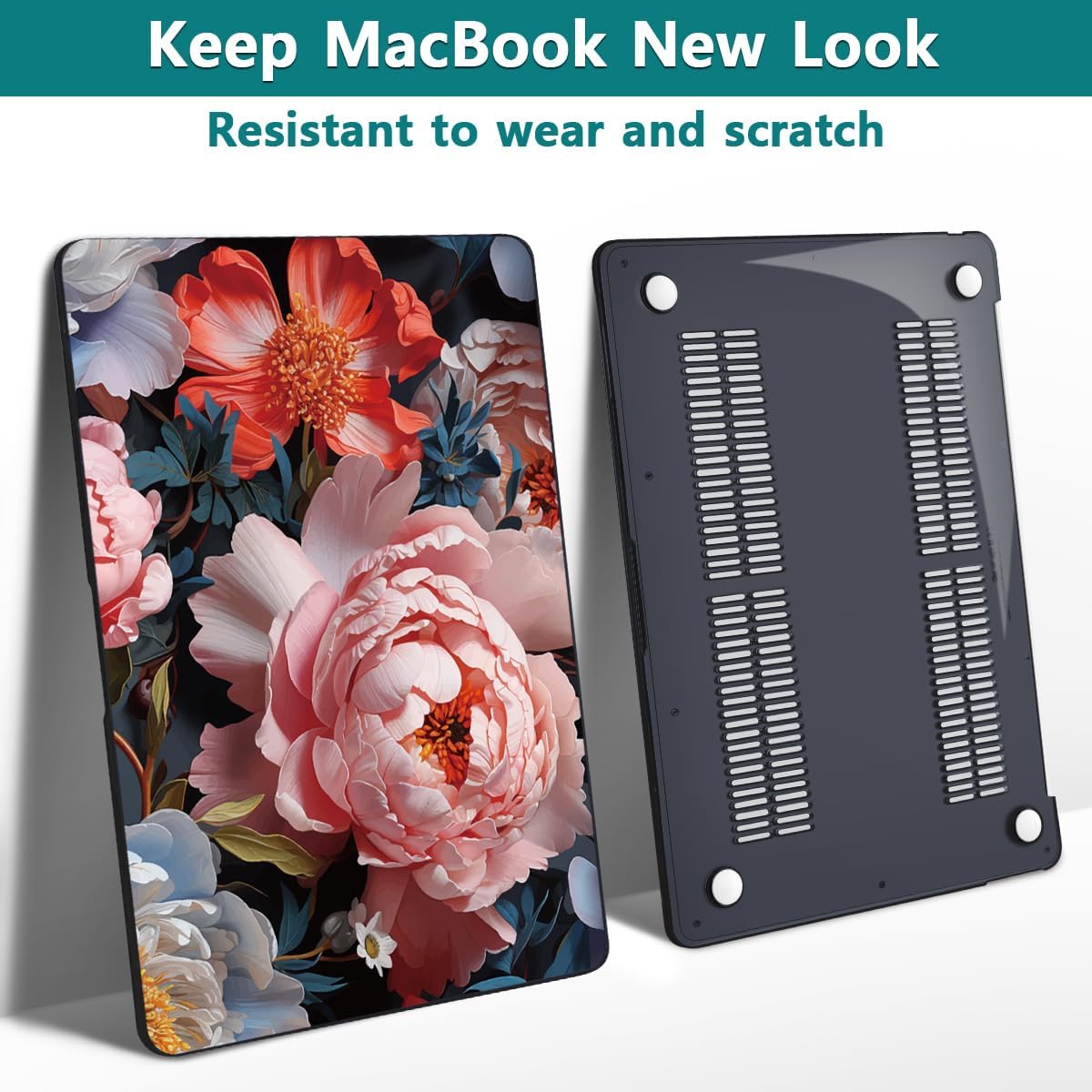Teryeefi Compatible with M2 M1 MacBook Pro 13 inch Case Touch Bar A2338 A2251 A2289 A2159 A1989 A1706 A1708 (Release 2016-2022),Protective Slim Cover+Keyboard Cover-Colorful Peonies