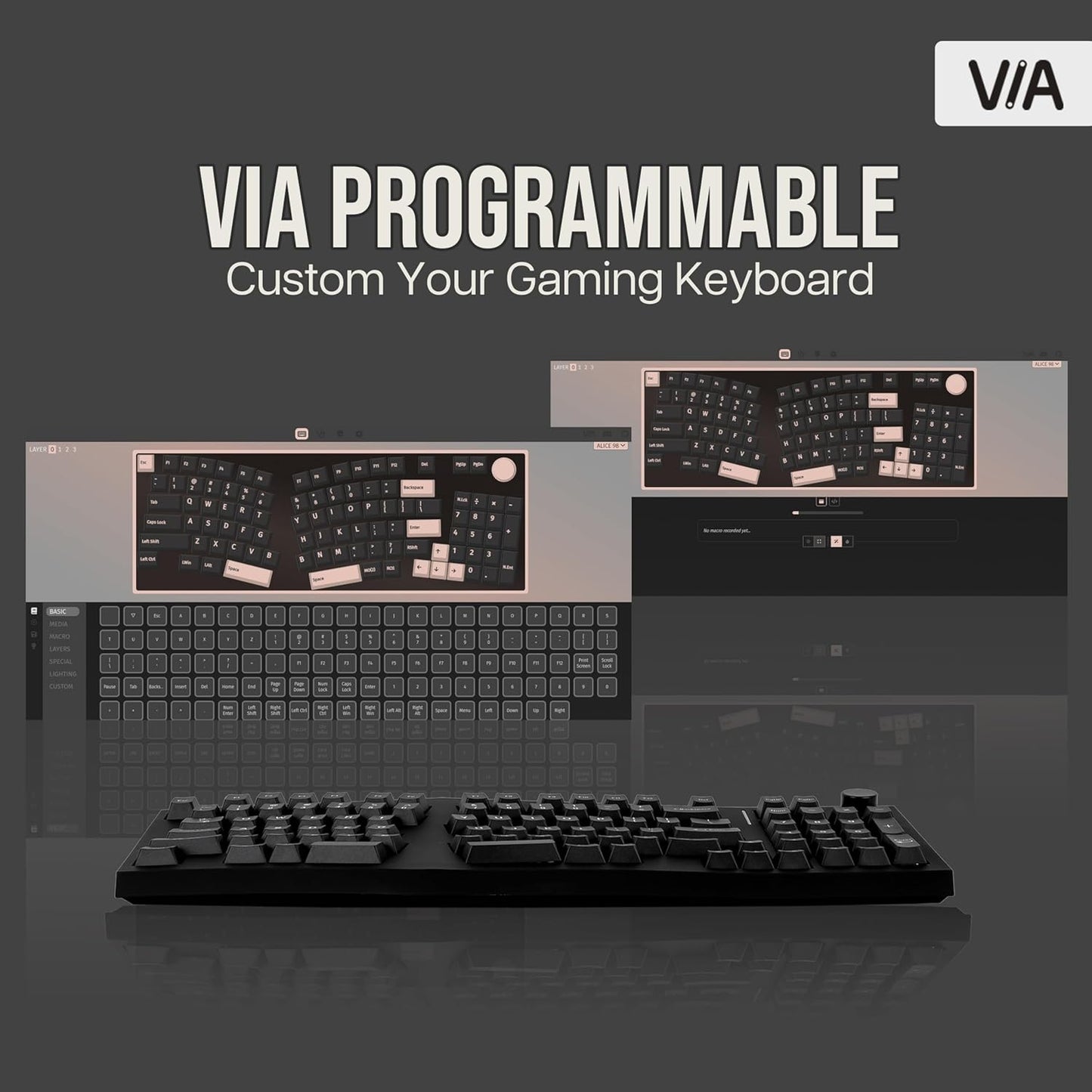 Feker Alice98 Ergonomic 98 Keys Custom Mechanical Keyboard, VIA Programmable, USB-C Wired Gaming Keyboard, Hot Swappable, 5 Layer Paddings, Control Knob, NKRO, RGB for Win/Mac (Black)