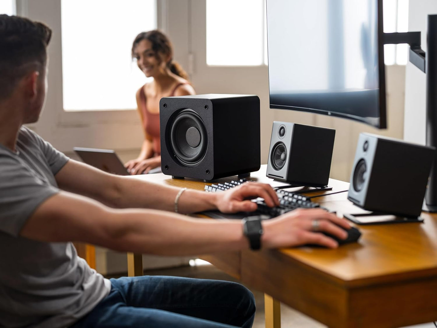 Audioengine S6 210W Compact Powered Mini Subwoofer- Powerful Bass in a Small Package - Great for Desktops, Apartments, Offices and Gaming Setups