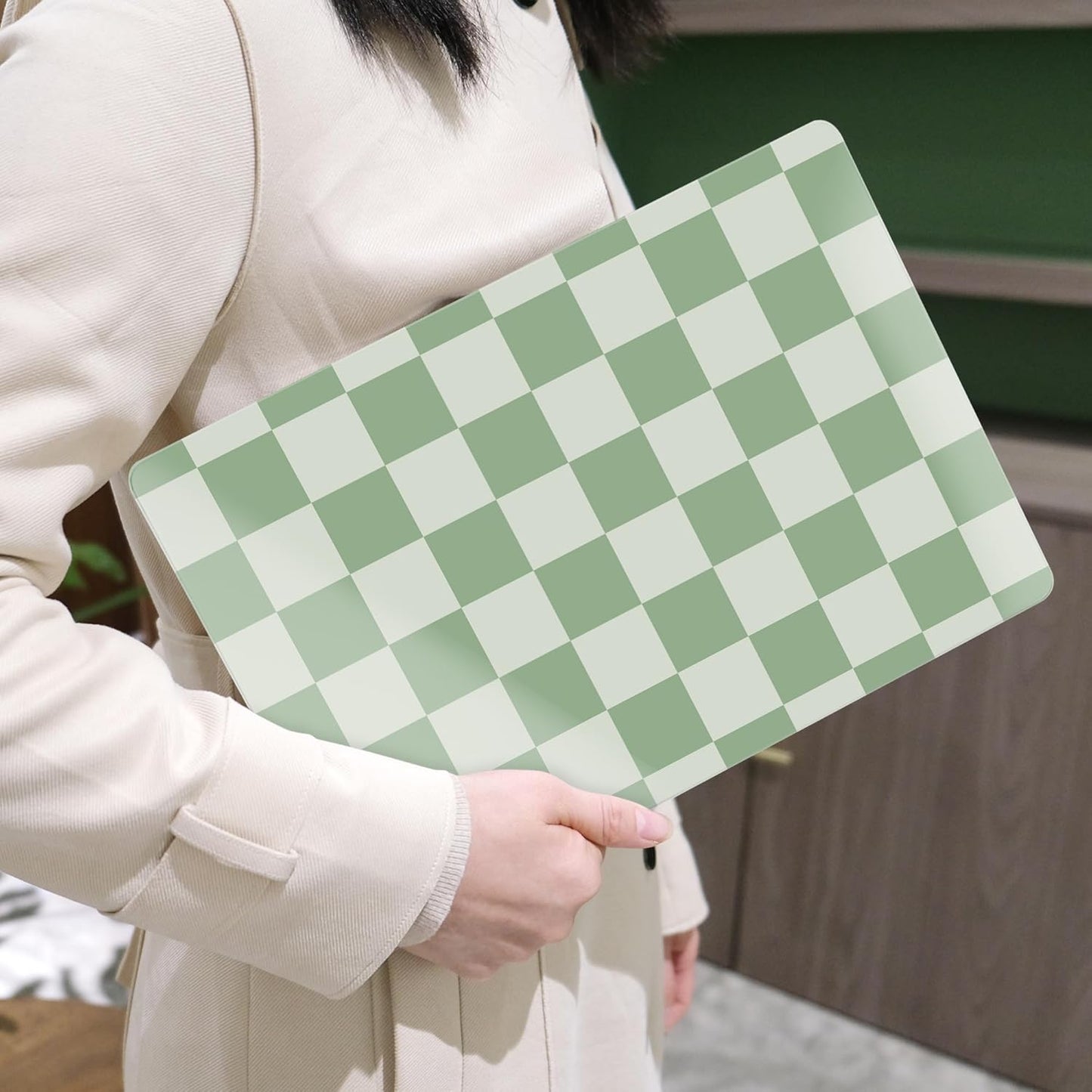 MEEgoodo for MacBook Air 13.3 inch Case 2021 2020 2019 2018 A2337 M1 A2179 A1932, Laptop Shell for MacBook Air M1 with Keyboard Webcam Cover & Trackpad Film & Type C Adapter,Green Checkered