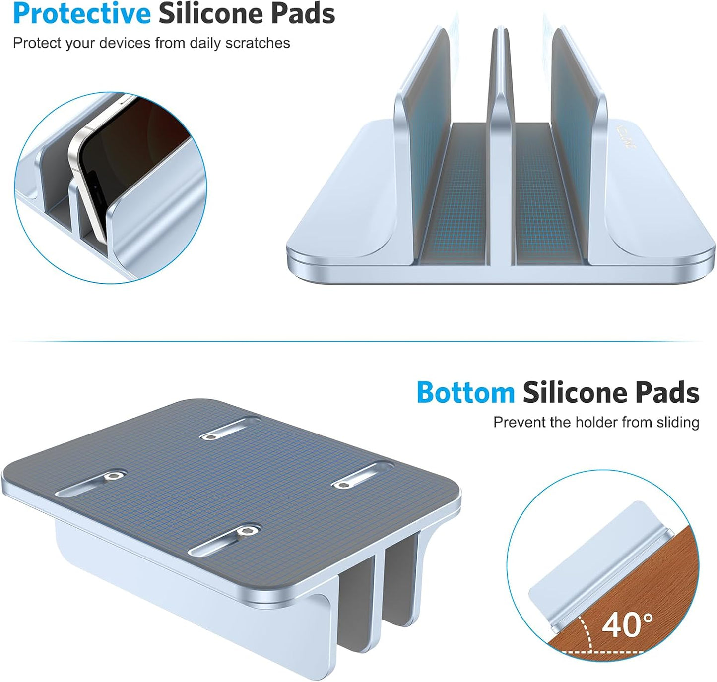 OMOTON [Updated Dock Version Vertical Laptop Stand, Double Desktop Stand Holder with Adjustable Dock (Up to 17.3 inch), Fits All MacBook/Surface/Samsung/HP/Dell/Chrome Book (Sky Blue)