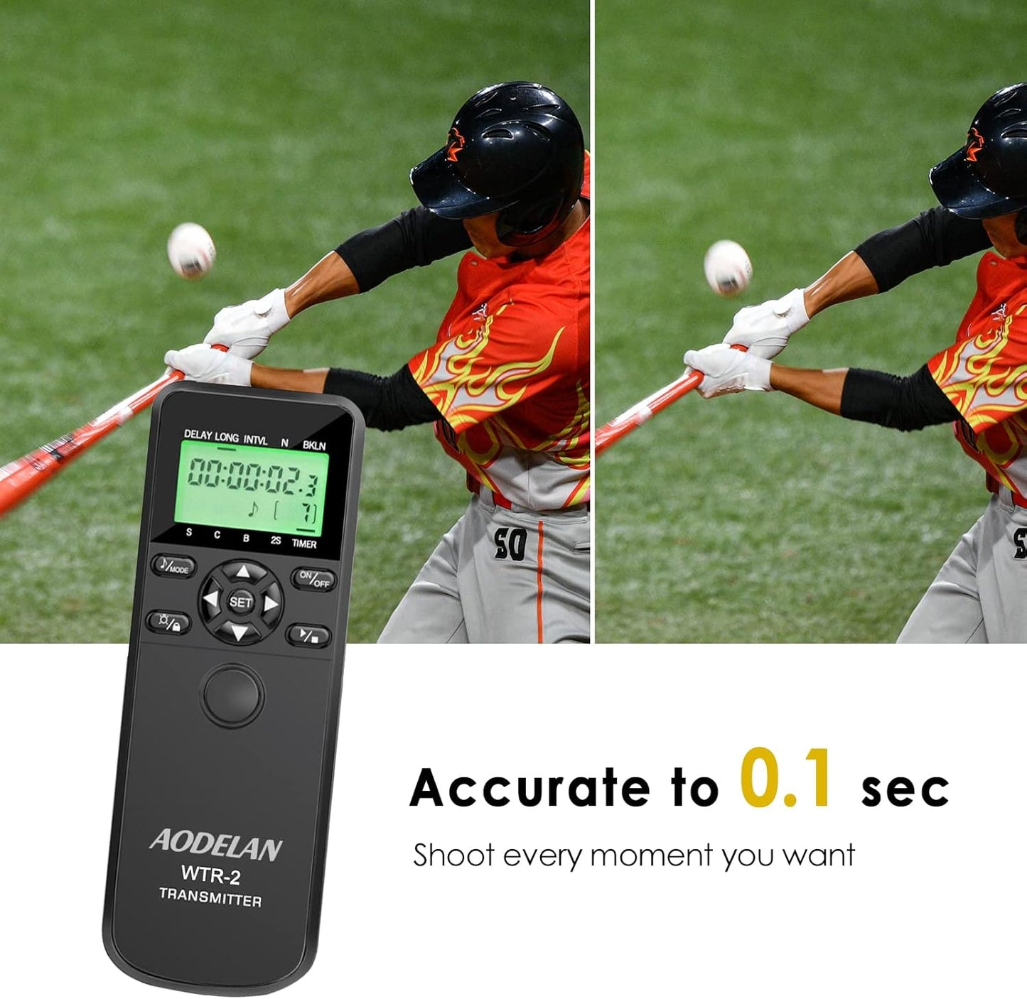 AODELAN Wireless Remote Control Shutter Release Timer intervalometer for Canon EOS RP, 90D, 80D, Rebel T6, SL2, 6D II, 5D IV, SX70 HS; Fujifilm GFX 50R, X-T3; Olympus OM-D E-M1 Mark II; Pentax K-1 II