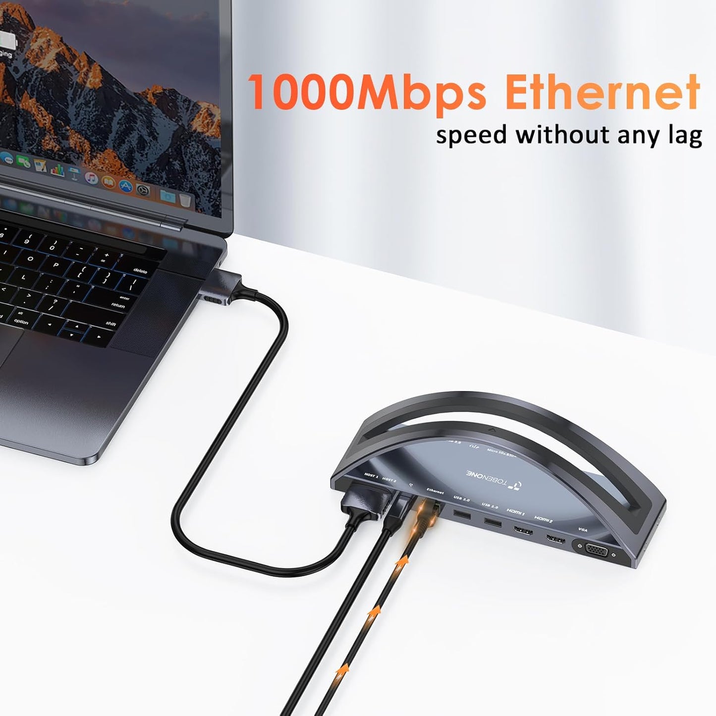 TobenONE MacBook Docking Station Dual Monitor 4K with 100W Power Adapter, 13-in-2 USB C Docking Station for MacBook Pro/Air, Laptop Dock Stand with 2 HDMI, VGA, 5 USB, PD 3.0, RJ45, SD/Micro SD, Audio