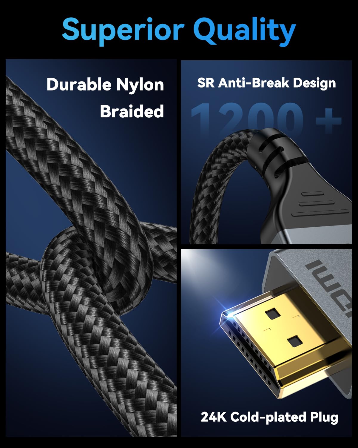 16K 8K HDMI Cable 96Gbps 3.3 FT, Ultra High Speed HDMI 2.2 Cable 16K@60Hz 8K@120Hz 4K@480Hz HDCP 2.2&2.3, Dynamic HDR, eARC,DTS:X, Compatible with Roku TV/HDTV/PS5/Blu-ray/Projector