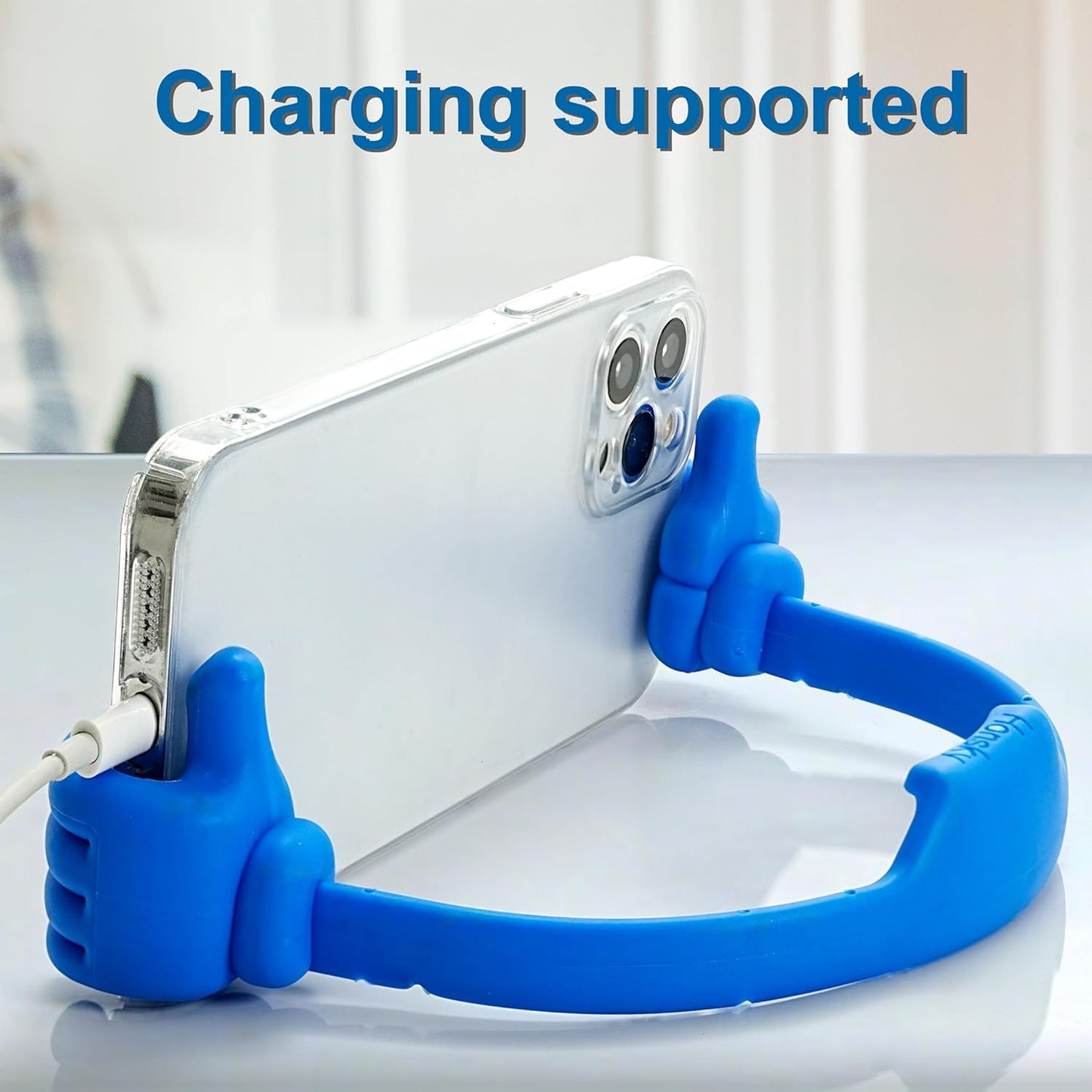 Honsky Thumbs-up Cell Phone Stands, Tablet Display Stands, Cellphone Holder, Mobile Smartphone Mount Cradle for Desk Desktop – Universal Multi-Angle Cute, 2 Packs, Yellow, Blue