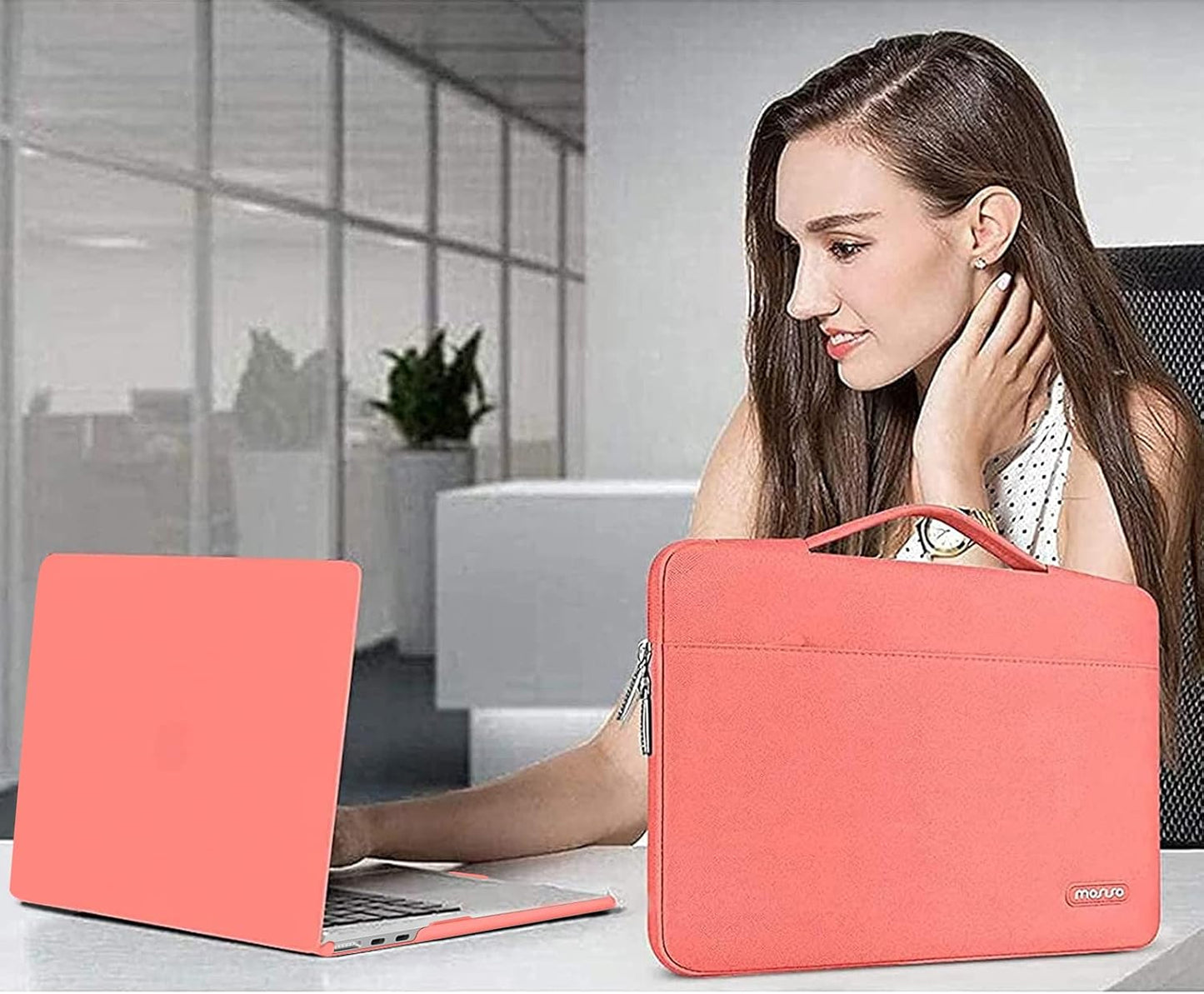 MOSISO Compatible with MacBook Air 13 inch Case 2025 2024 2023 2022 M4 A3240 M3 A3113 M2 A2681, Hard Shell&Sleeve Bag&Keyboard Skin&Webcam Cover&Screen Film for MacBook Air 13.6 inch, Coral