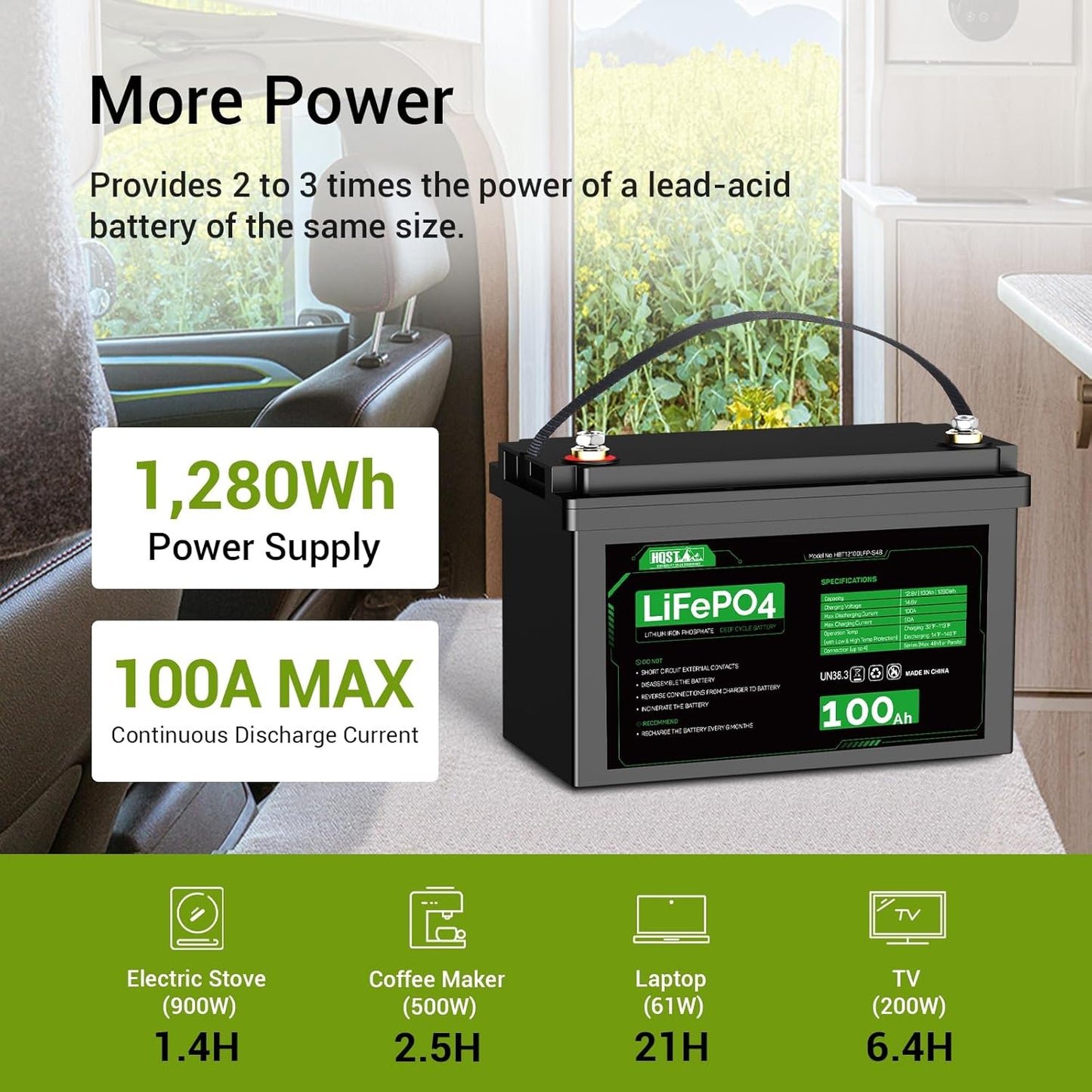 HQST LiFePO4 Battery 100ah Lithium Battery, 12V Lithium Iron Phosphate Battery Deep Cycle Marine Battery, 10 Year Lifetime with Low & High Temp Protection for RV, Trolling Motor, Boat-3 Pack