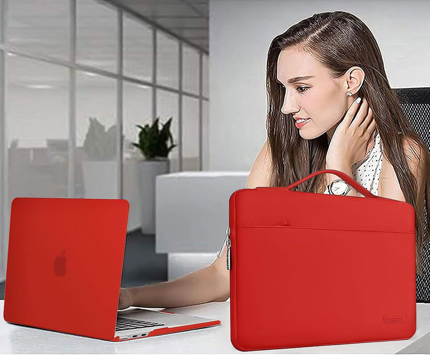 MOSISO Compatible with MacBook Air 13 inch Case 2025 2024 2023 2022 M4 A3240 M3 A3113 M2 A2681, Hard Shell&Sleeve Bag&Keyboard Skin&Webcam Cover&Screen Film for MacBook Air 13.6 inch, Red