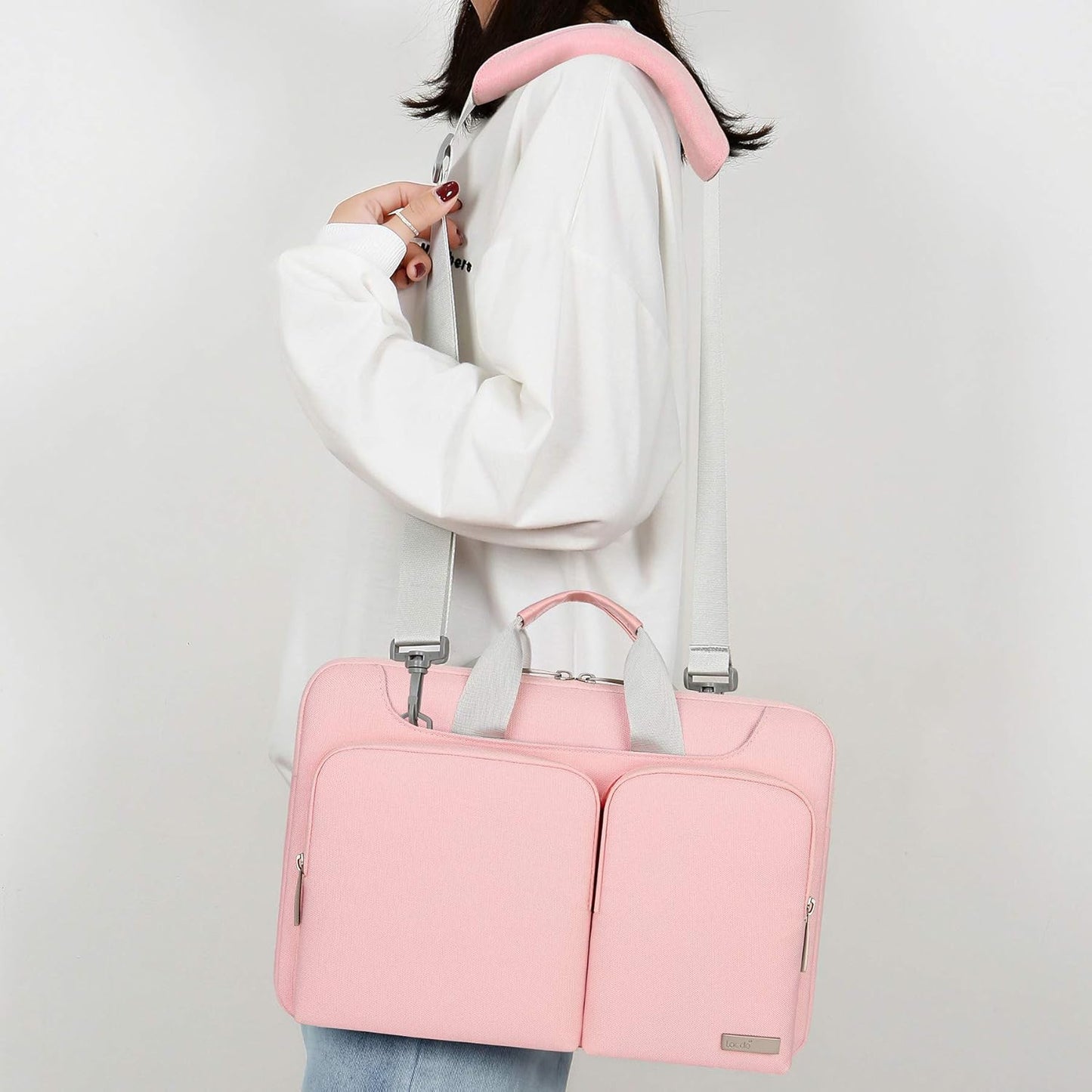 Lacdo 360° Protective Laptop Shoulder Bag for 15 inch New MacBook Air M4 A3241 2025, M3 A3114, M2 A2941 2024-2023, 15 inch MacBook Pro A1990 A1707, Dell XPS 15 Plus 2022-2020 Computer Case Bag, Pink