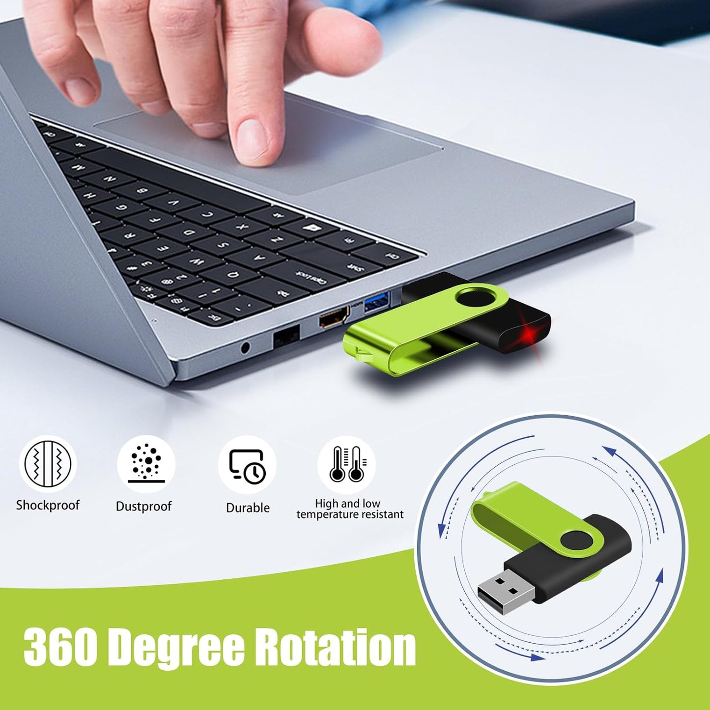 EASTBULLUSB Flash Drive Bulk 8GB 20 Pack with Lanyards USB 2.0 Thumb Drive Bulk Memory Stick Swivel Pen Drive for Storage and Backup 8GB 20 Pack, Green