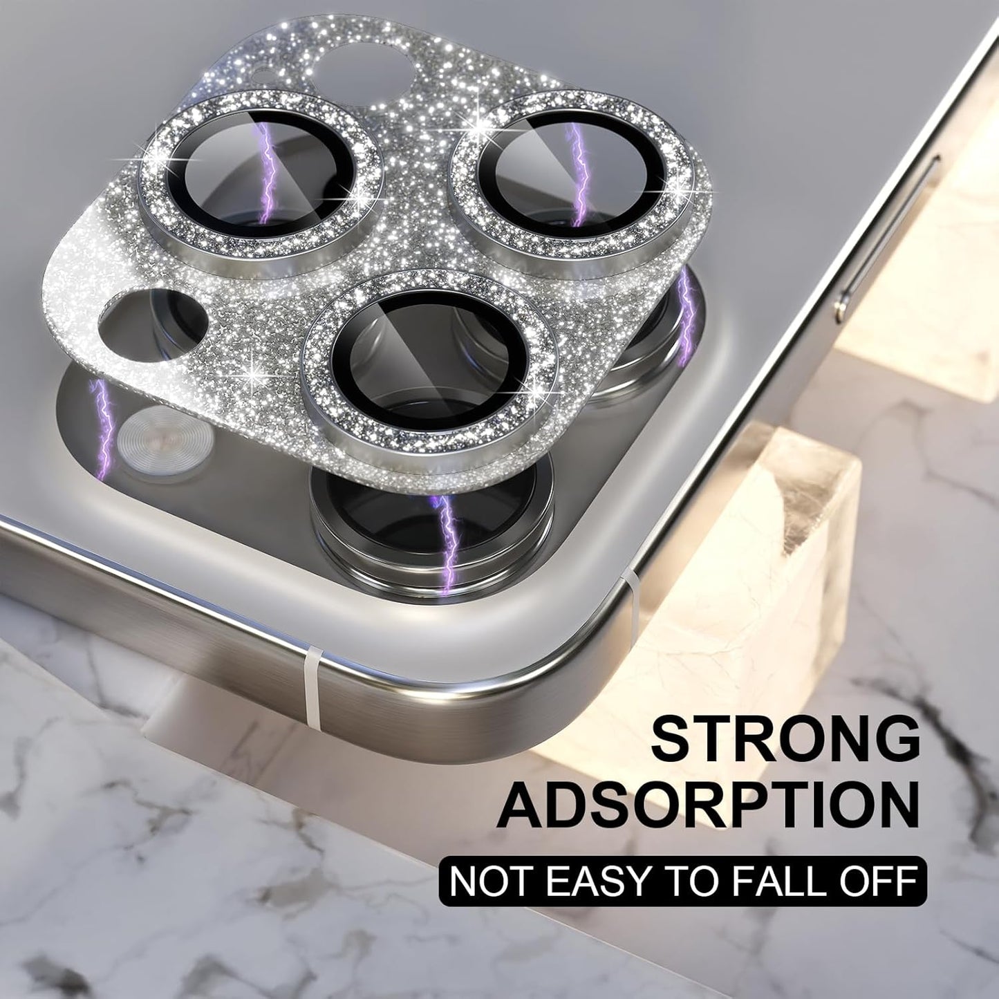 Choiche Compatible for iPhone 16 Pro/iPhone 16 Pro Max Camera Lens Protector, Bling Camera Cover with 9H Tempered Glass Lens Screen Protector Metal Ring Accessories (Glitter-Titanium Natural)