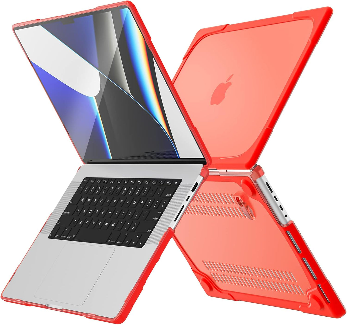 Batianda Compatible with New MacBook Pro 16 inch Case 2024 M4 Chip 2023 2021 Release with M3 M2 Pro Max, Heavy Duty Protective Plastic Hard Shell with Fold Kickstand & Keyboard Cover Protector, Red