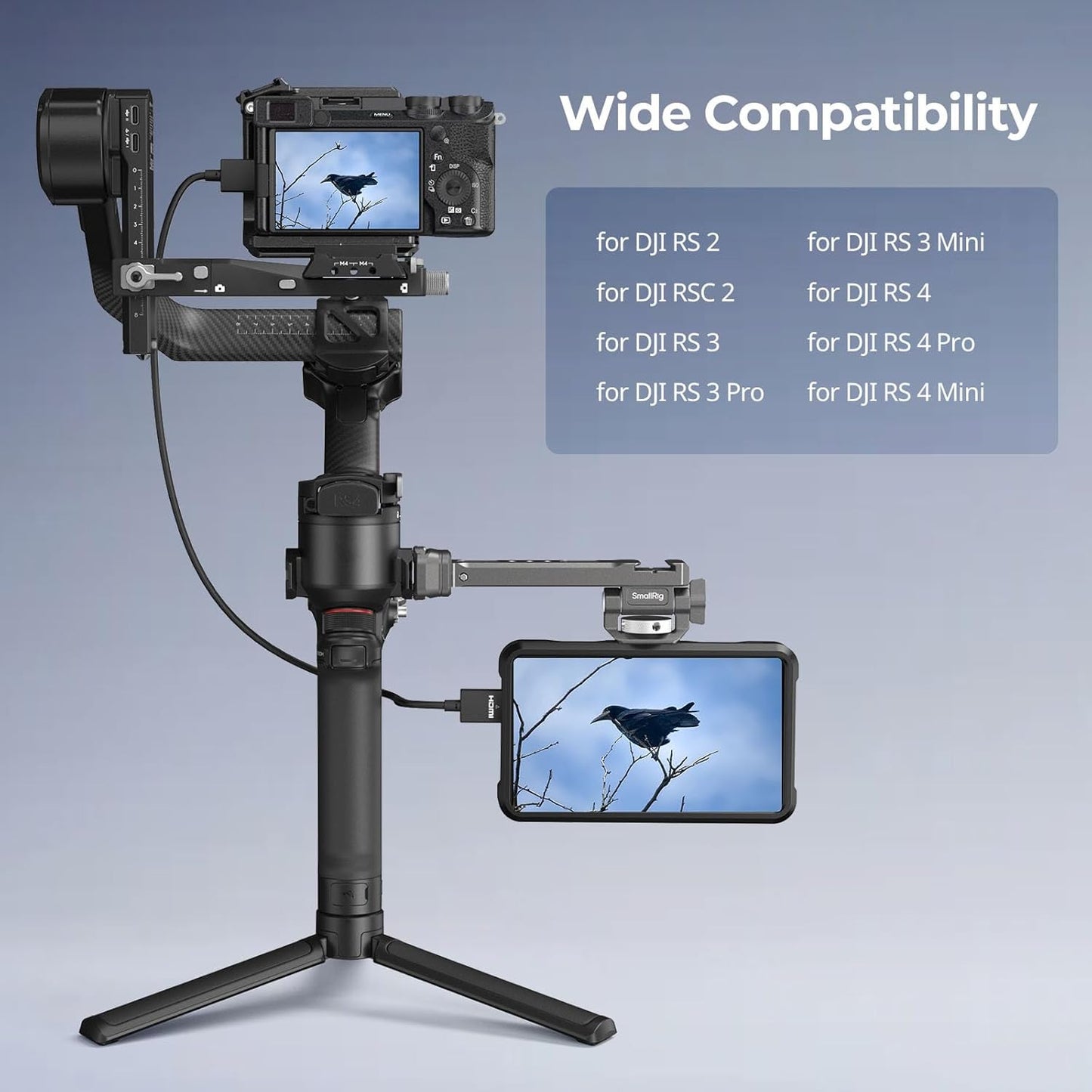 SMALLRIG HawkLock Quick Release Adjustable Camera Monitor Mount, NATO Rail and Cold Shoe, Tilt 165° Adjustable, for DJI RS 4 Mini/RS 4 Pro/RS 4 /RS 3 Mini/RS 3 Pro/RS 3 /RSC 2 /RS 2 Stabilizers