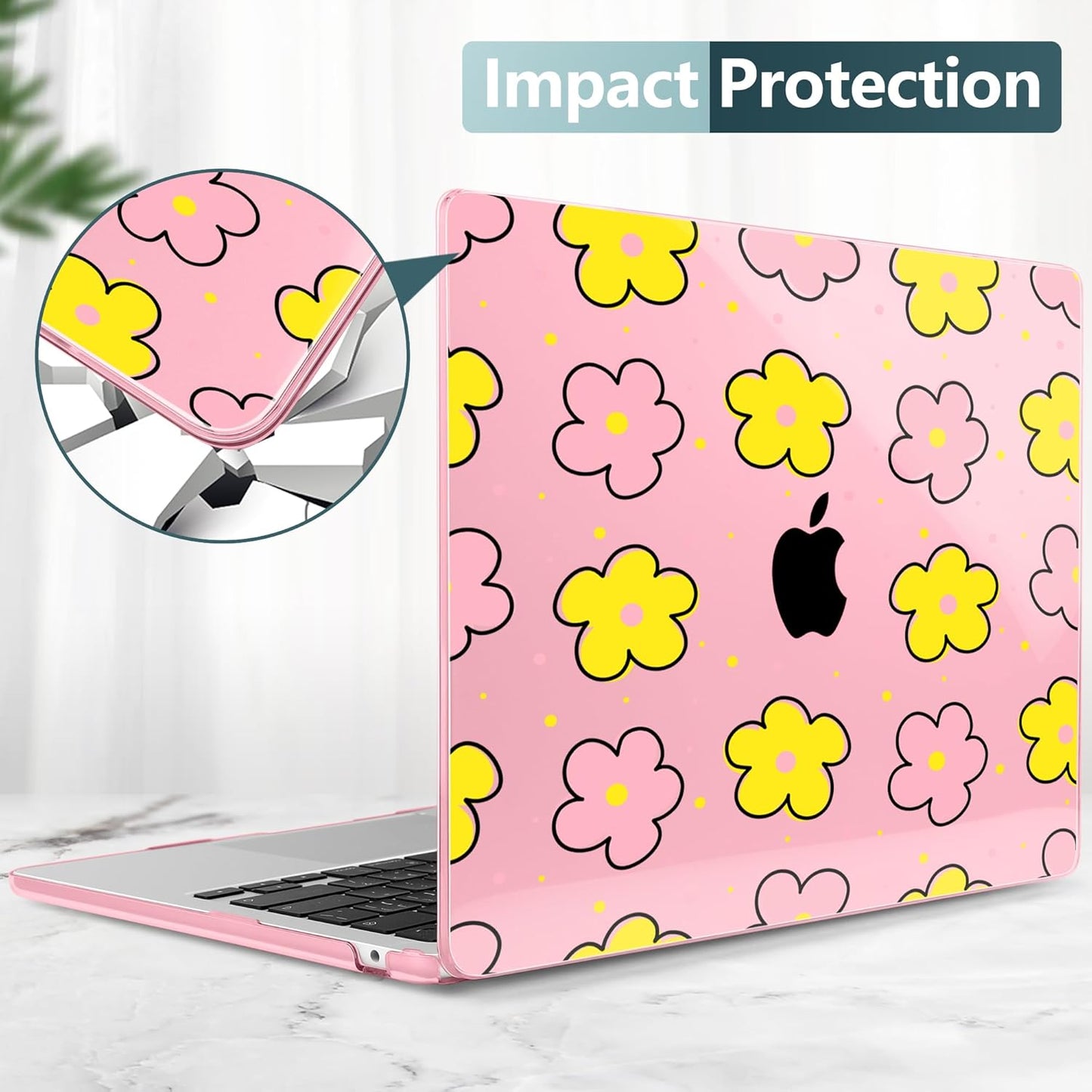 TWOLSKOO Compatible with M4 MacBook Air 13.6 inch Case 2025-2022 Release M4 A3240 M3 A3113 M2 A2681, Plastic Hard Shell & Keyboard Cover & Type C Adapter & Screen Protector, Cute Pink Flowers